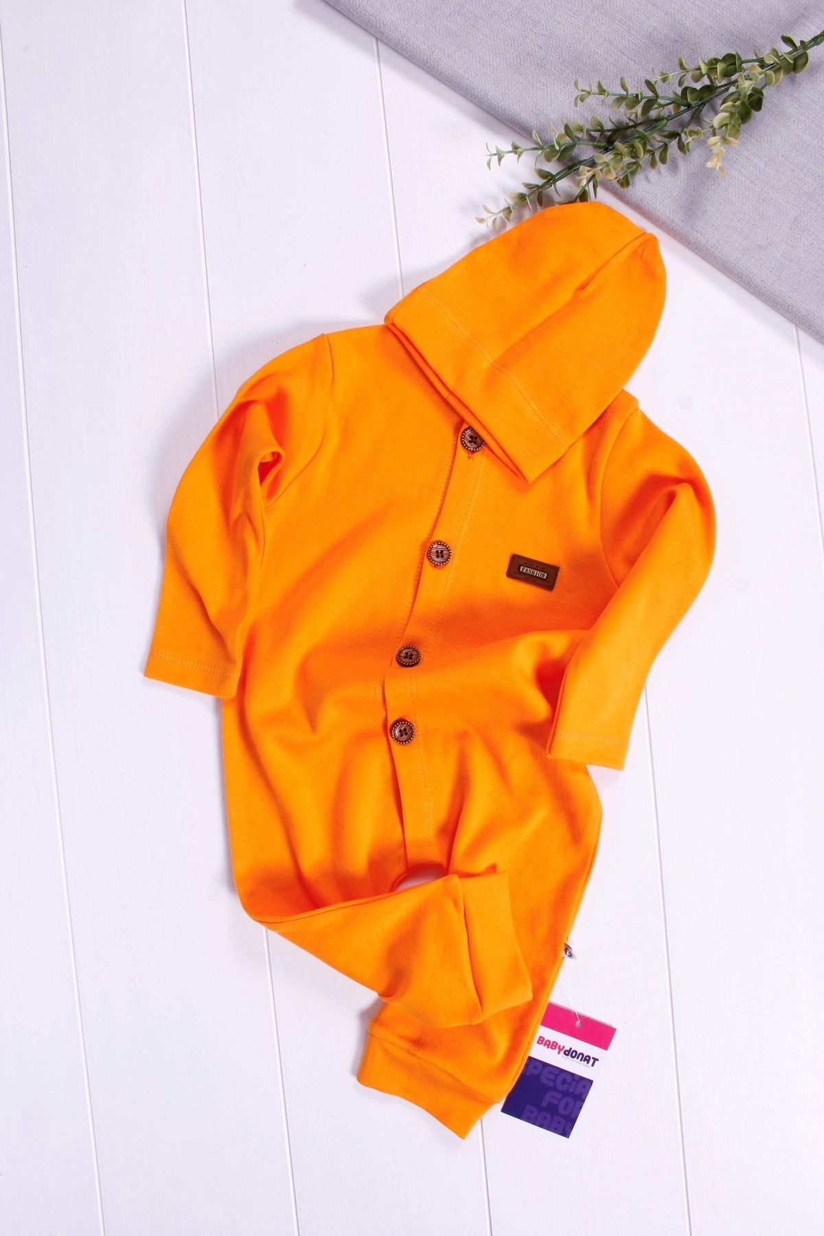 Akm Life-3-12 Months Orange Interlock Jumpsuit - Buttoned and Open Front 2