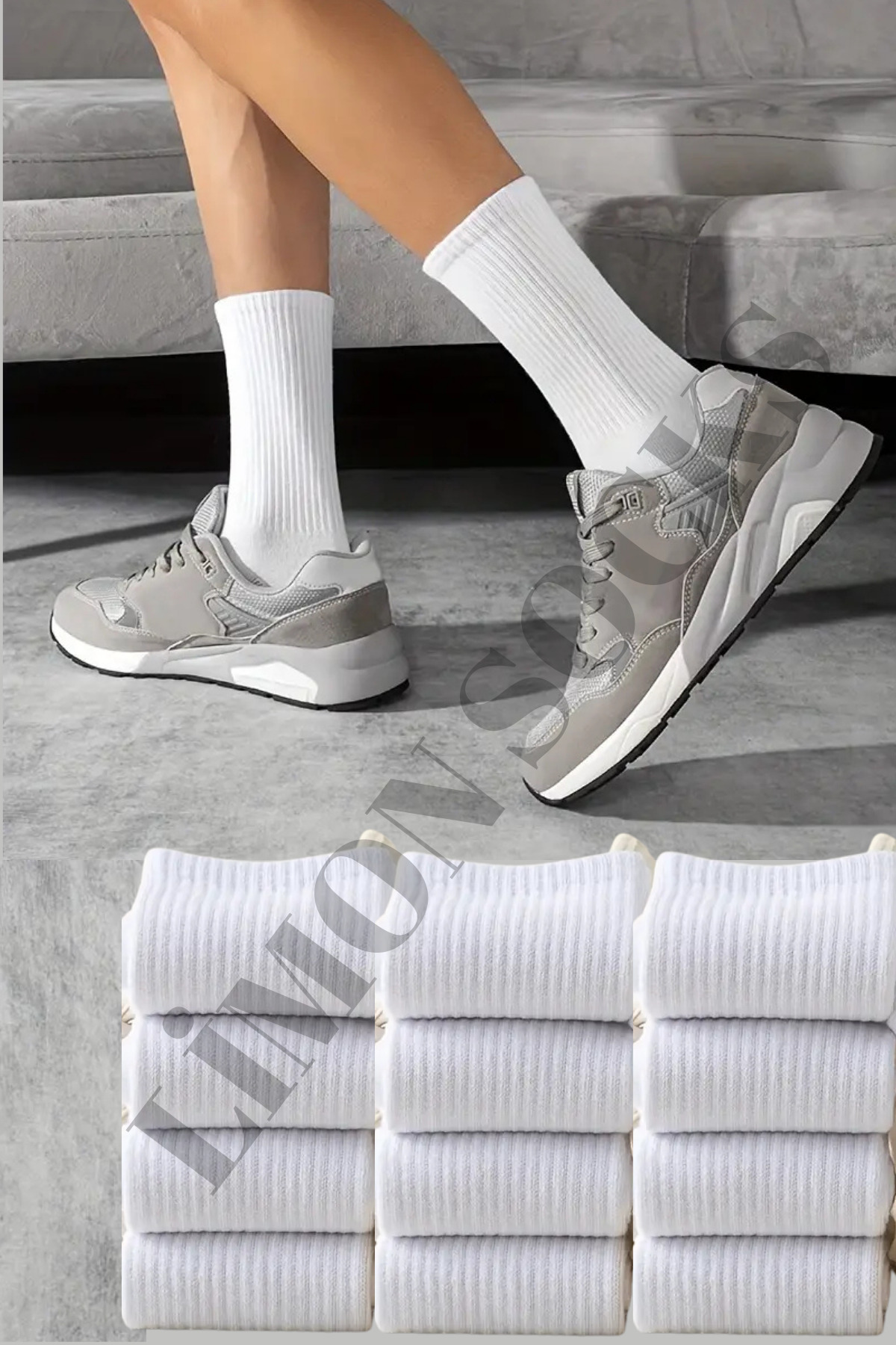 12 Çift Tenis Çorabı Fitilli Beyaz Unisex - Premium Kalite Soket Boy Pamuklu Çorap — görsel 2