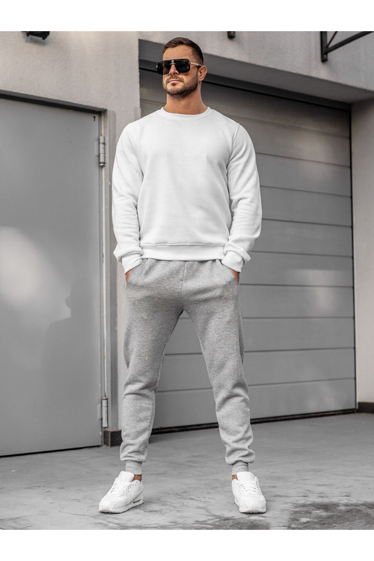 Relax family xf-Ανδρικό παντελόνι Jogger σε γκρι Slim Fit - Skinny Leg, με στάμπα με δύο κλωστές 5