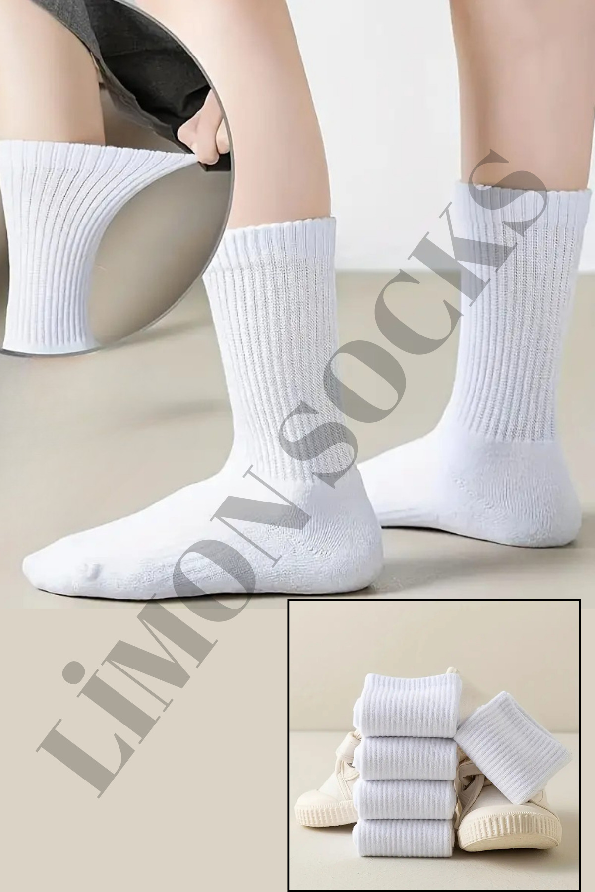 6 Çift Tenis Çorabı Fitilli Beyaz Unisex - Premium Kalite Soket Boy Pamuklu Çorap — görsel 5