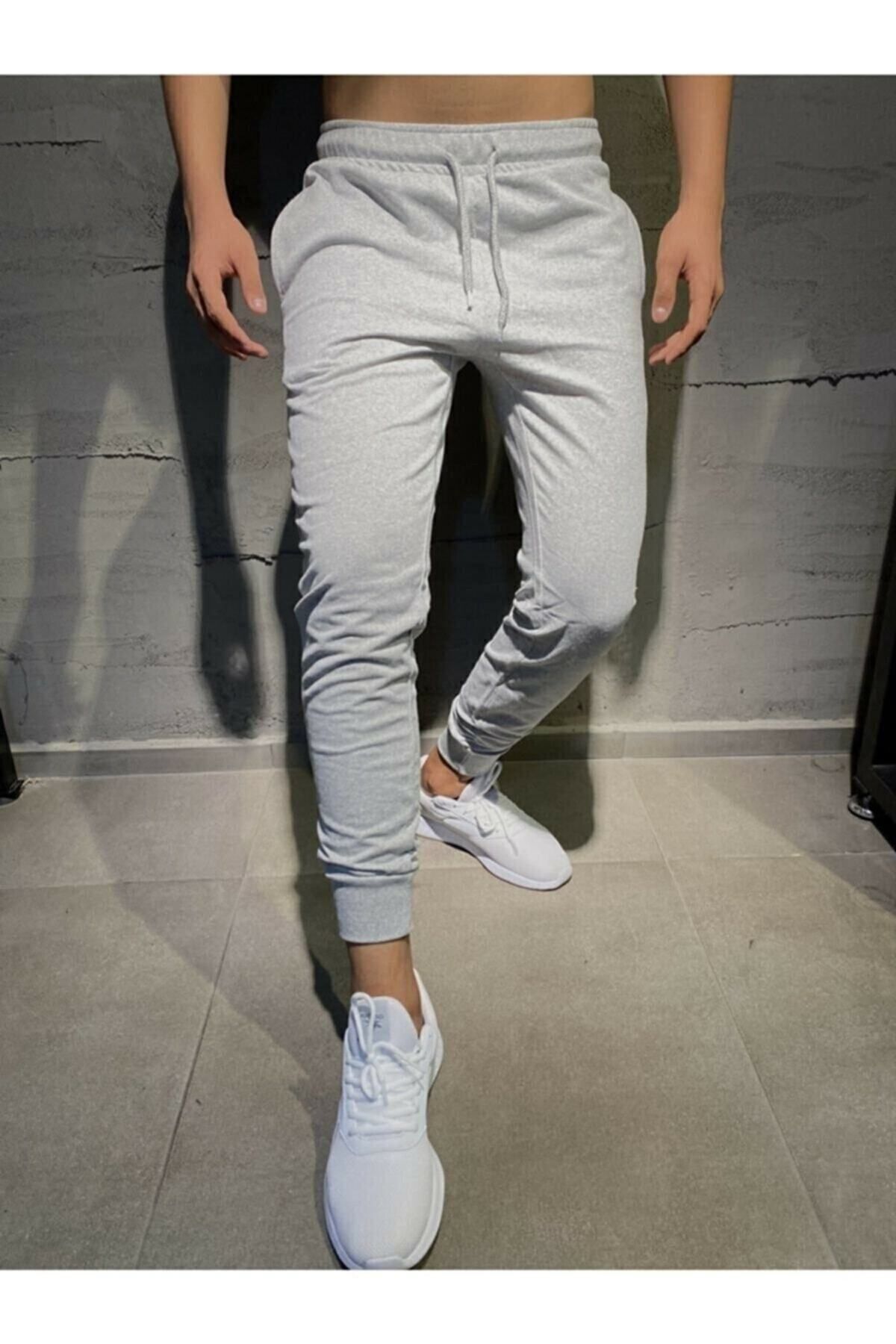 DEEPSENCE-Ανδρικό γκρι Slim Fit Jogger Sweatpants - στενό πόδι χτενισμένο βαμβακερό 3