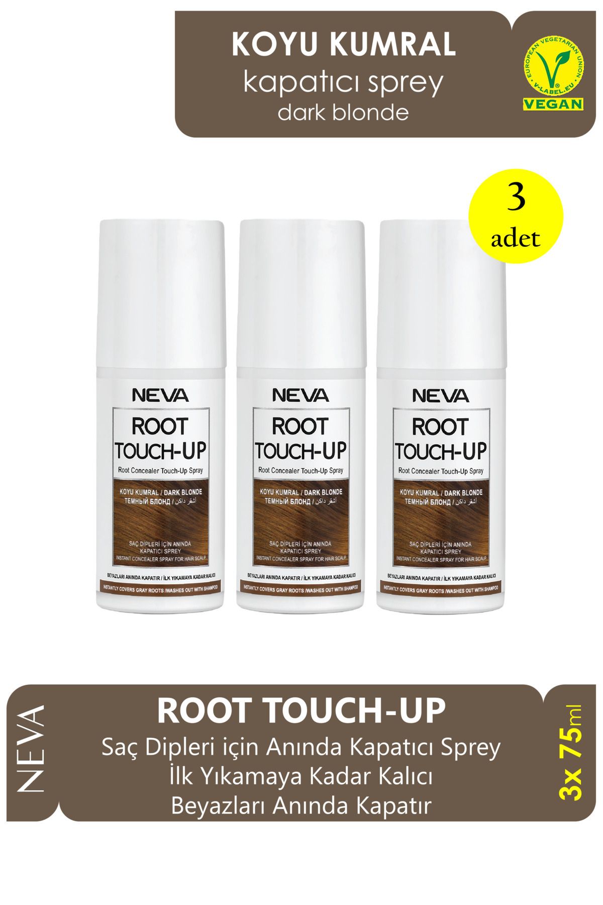 اسپری کانسیلر Neva Root Touch Up 75 میلی لیتری Dark Aburn 3 عدد Root Touch-Up