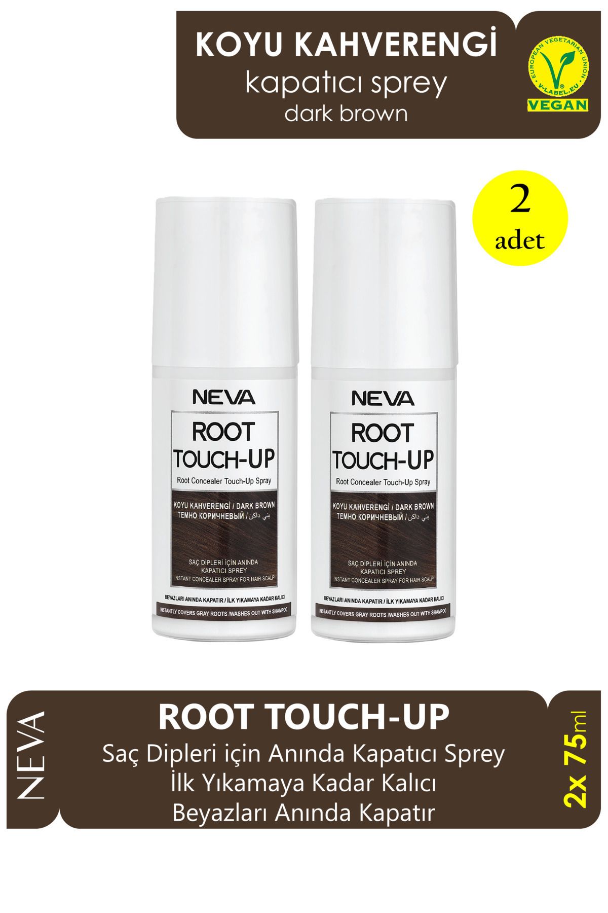 رنگ مو چند مردانه و زنانه Root Touch Up Neva Spray 75 میل قهوه تیره 2 قطعه Root Touch-Up