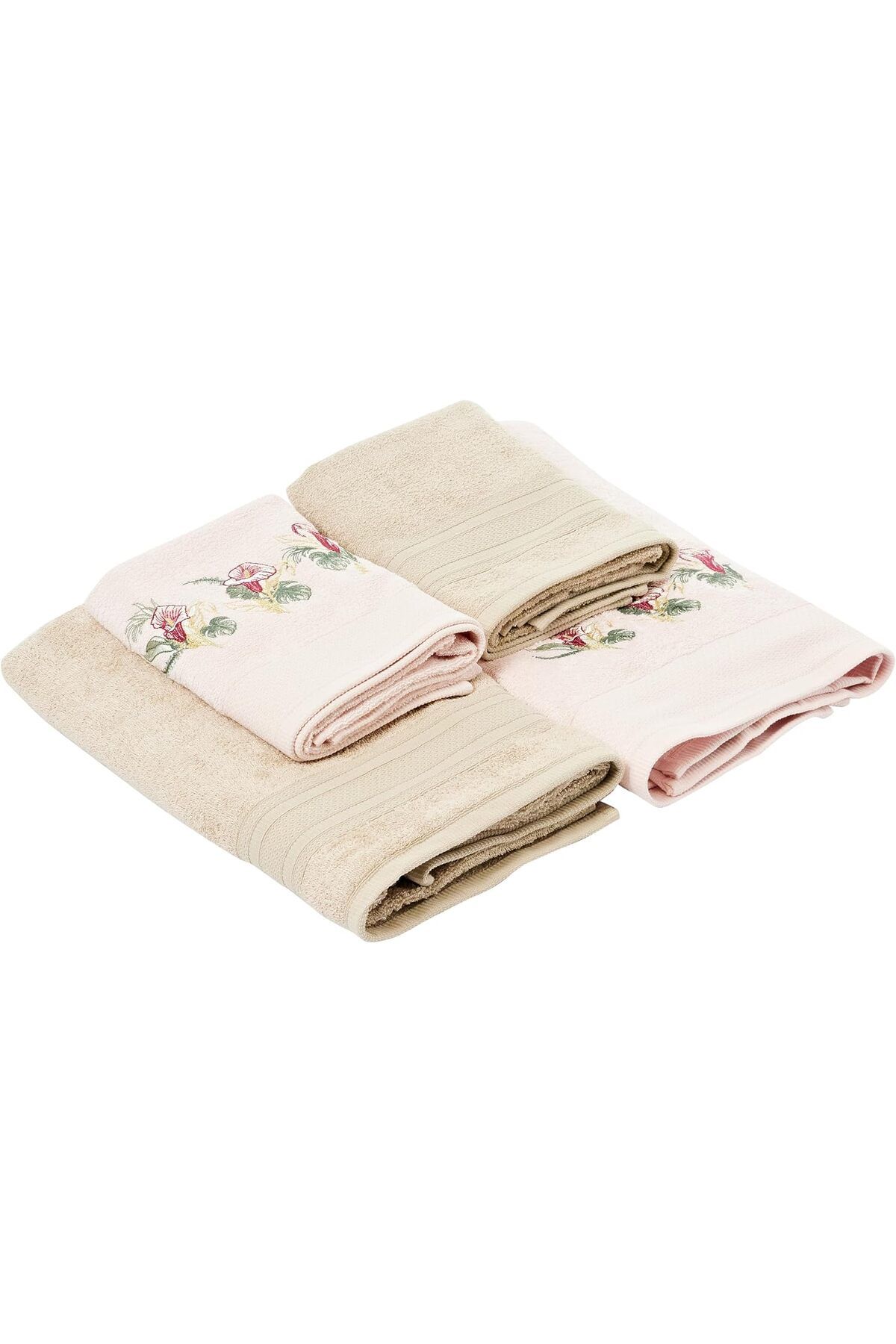 STOREMAX htpshopmx Floret Çiçek Desenli%60 Pamuk%40 Viskoz Hamam Seti, Somon, 2 Adet 70x150 cm Havlu, 2 Ade