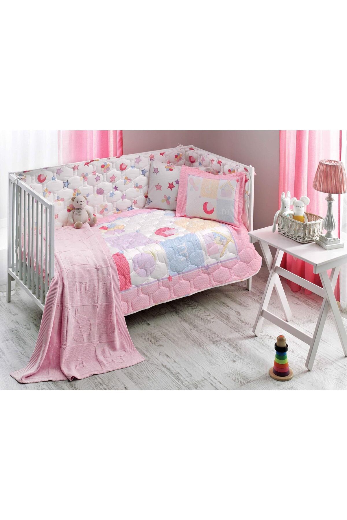 STOREMAX nffashopm Daisy Yıldız Desenli Akrilik - Pamuk - Polyester Bebek Battaniyeli Uyku Seti, Çok Renkl