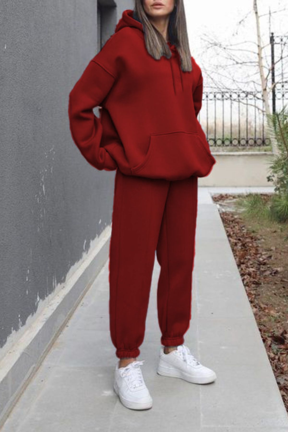 ruNadeS-Women's Soft Textured Relaxed Fit Hooded Leg Sweatpants Set - Sports 2