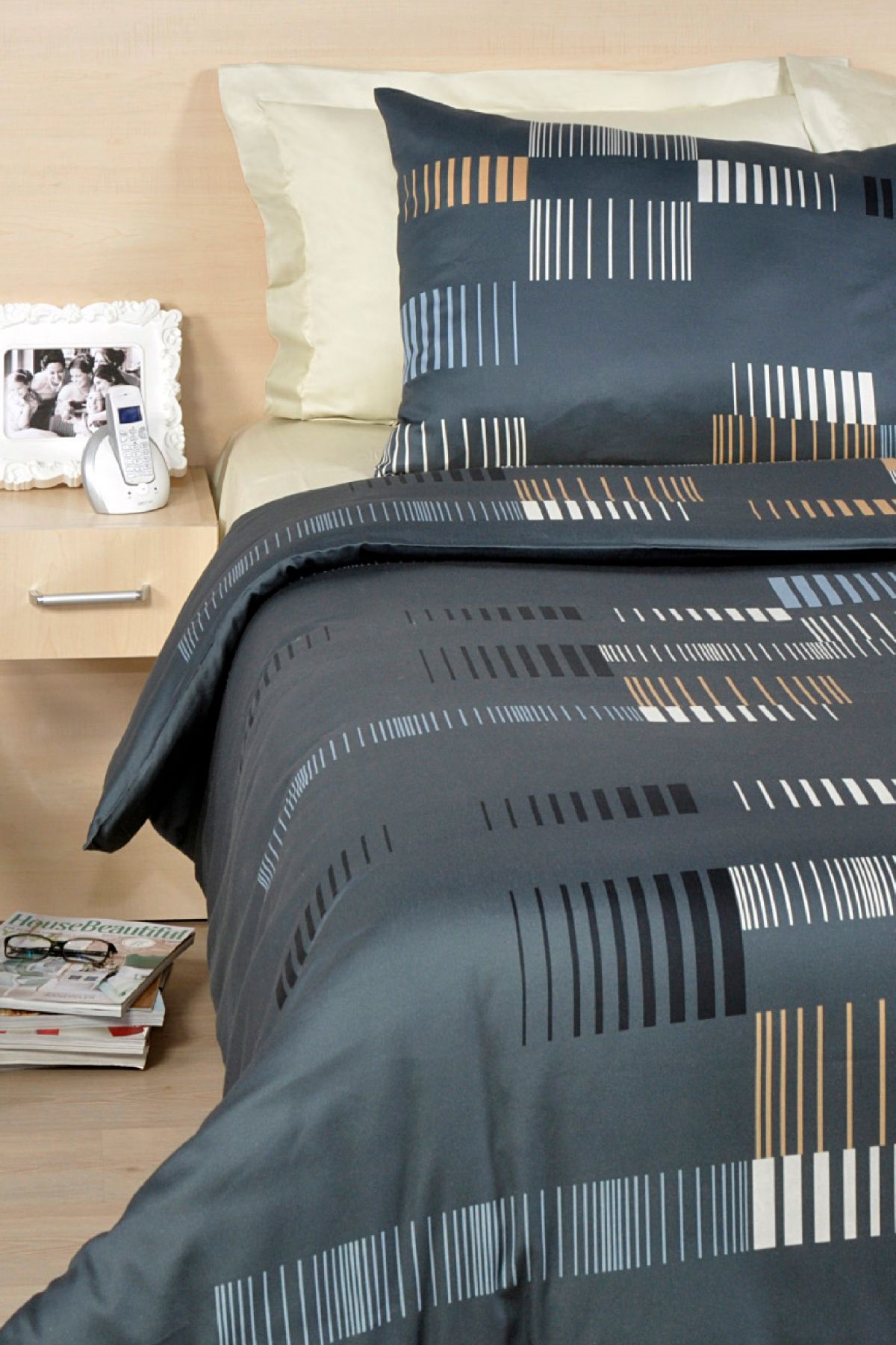 Eponj Home-Διπλό Σετ Παπλωματοθήκης Easy-Iron Trace Anthracite 6