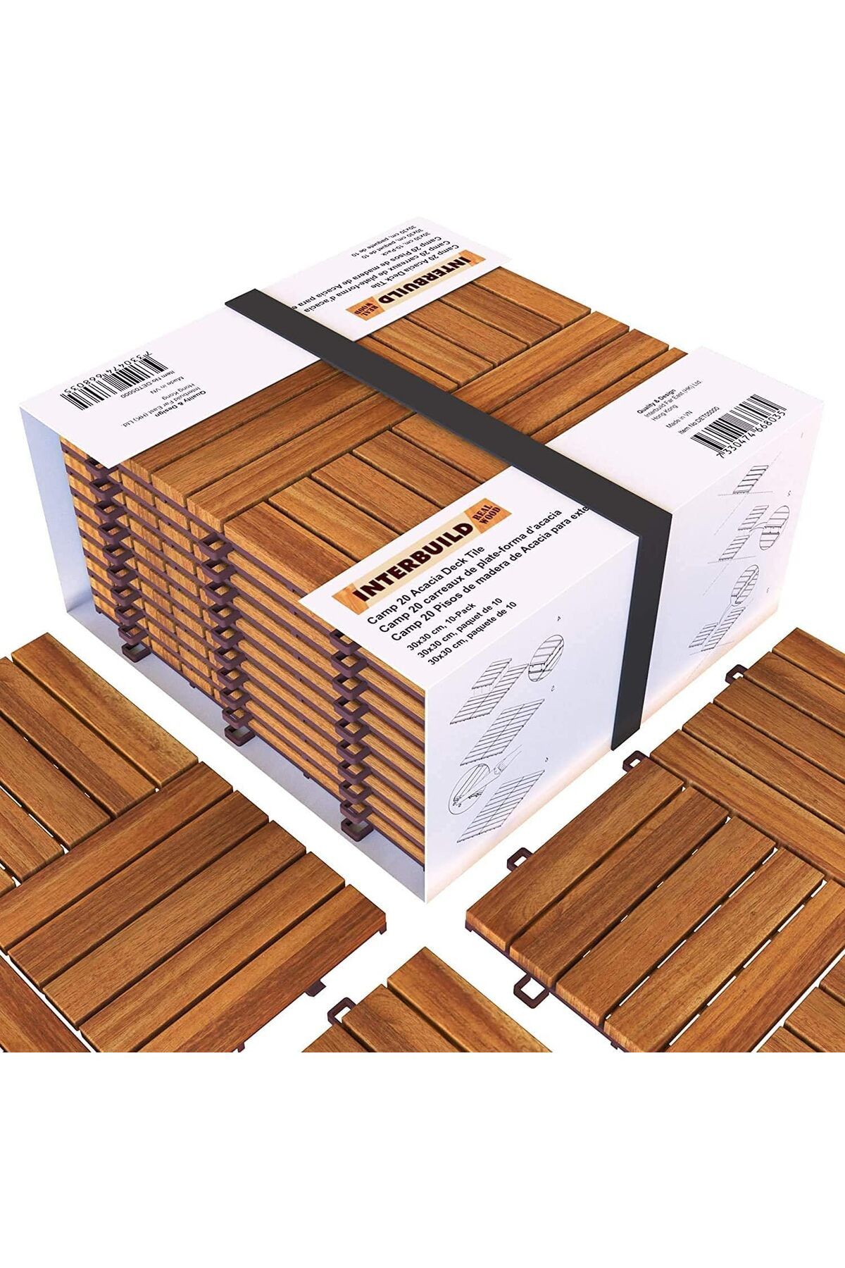 STOREMAX Masif Akasya Zemin Kaplaması 30cm×30cm (10 adet Karo = 0,9 m2)/Paket Veranda ve Balkon