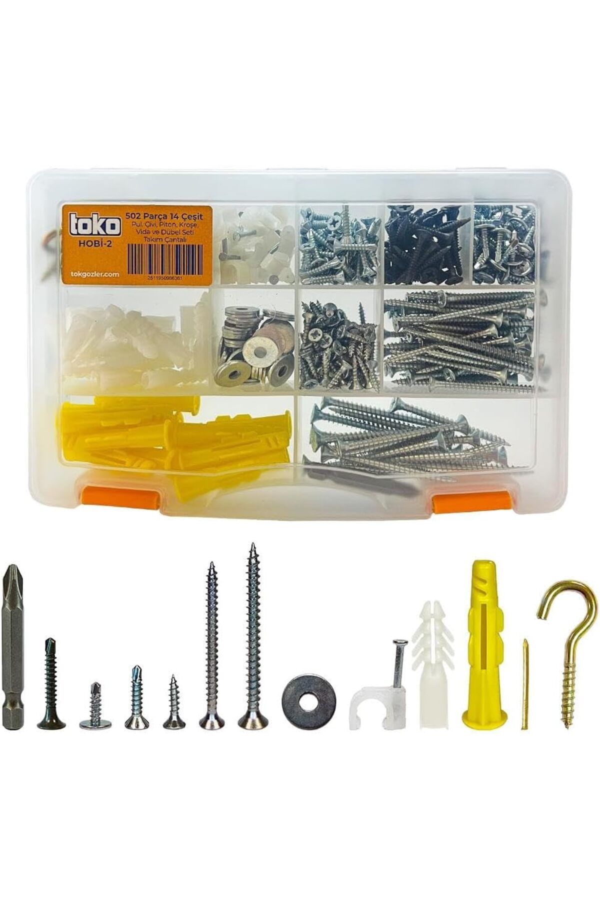 STOREMAX lbstorex Hobi-2 502 Parça 14 Çeşit, Pul, Çivi, Piton, Kroşe, Vida ve Dübel Seti, Takım Çanta
