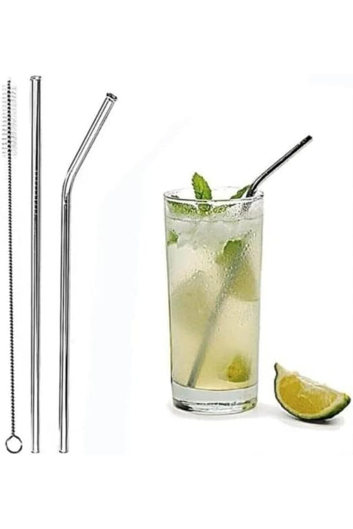 salesalbutik Life 2 Li Metal Paslanmaz Çelik Pipet ve Temizleme Fırçası MIT1116