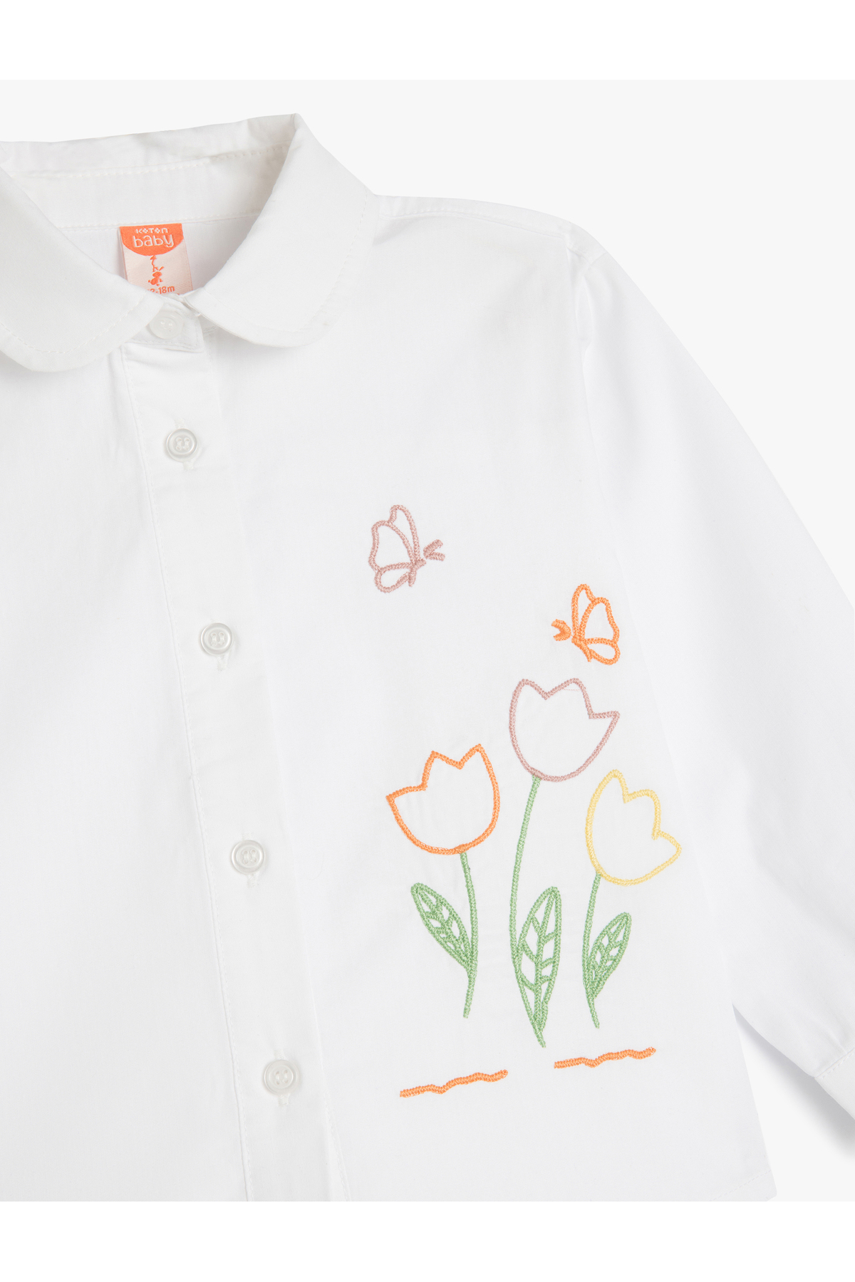 Koton Pamuklu Uzun Kollu Düğme Detaylı Crop Gömlek fotoğrafı 3 (önizleme)