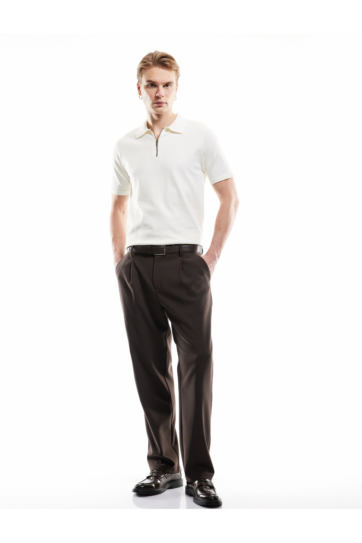 Koton-Half Zipper Viscose Blended Basic Short Sleeve Knitwear T-Shirt 2