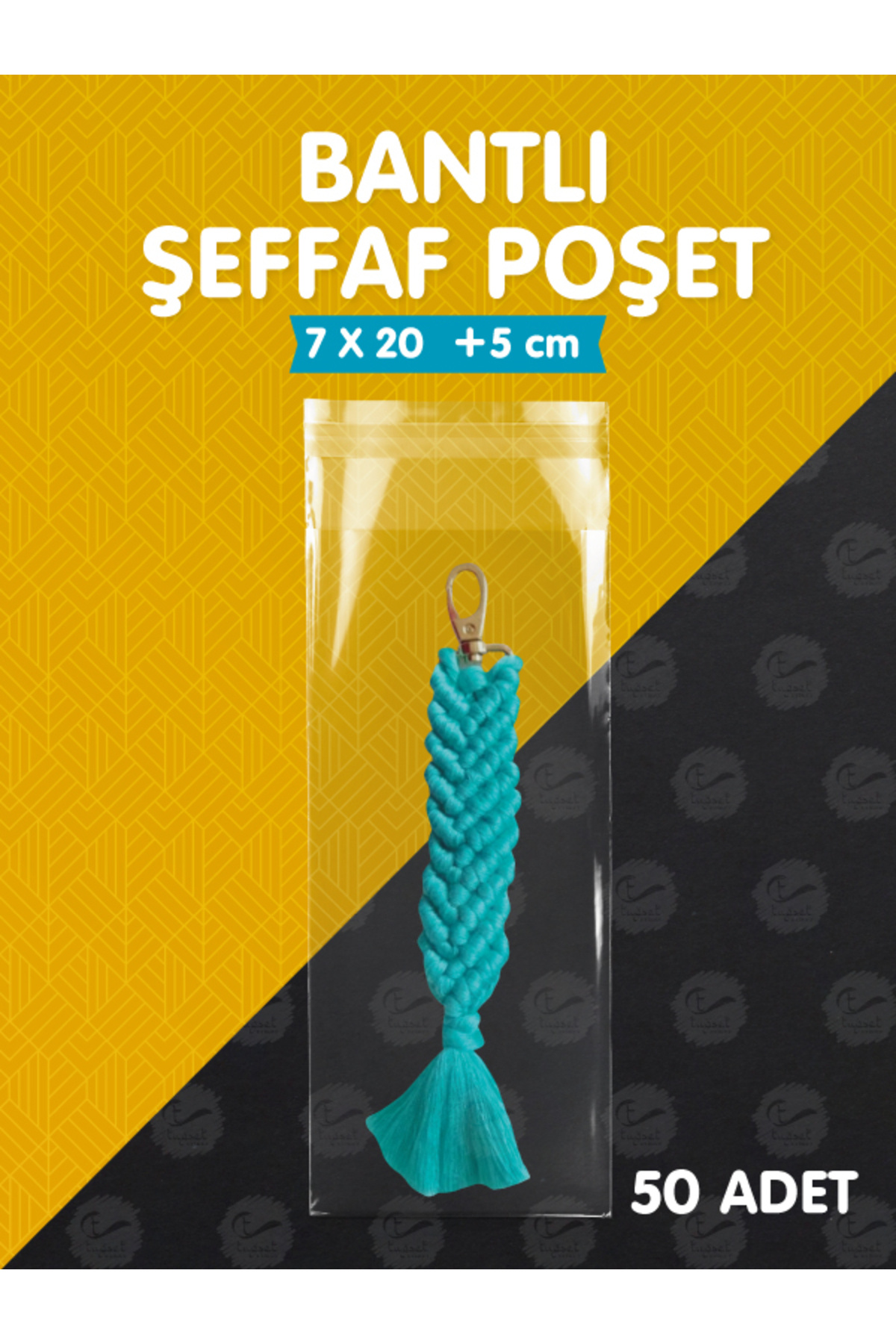 t tuğset etiket Bantlı Şeffaf Poşet (7x20+5 cm)   50 Adet Parlak Jelatin Paket Hediye Poşeti -T1204