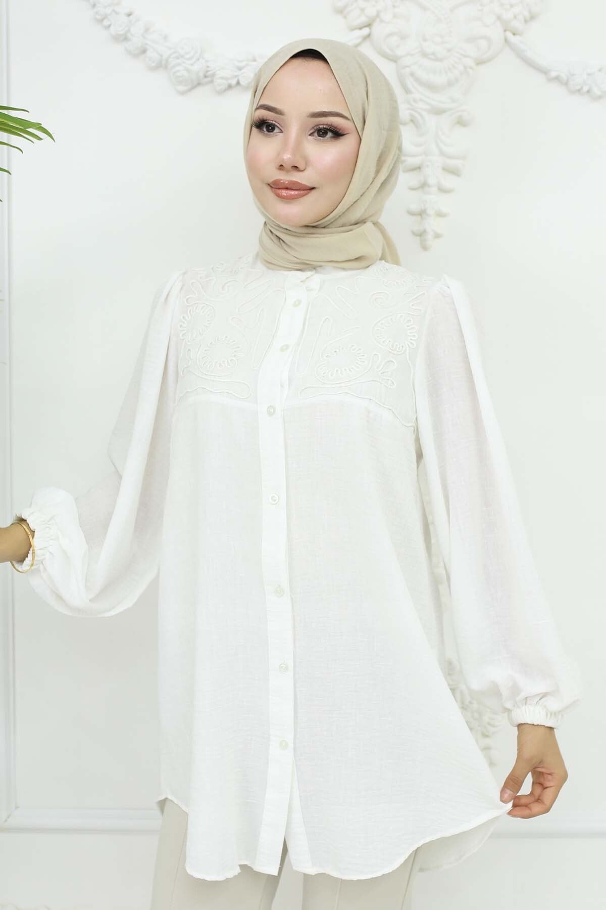 benguen-2027 White Embroidered Shirt 4