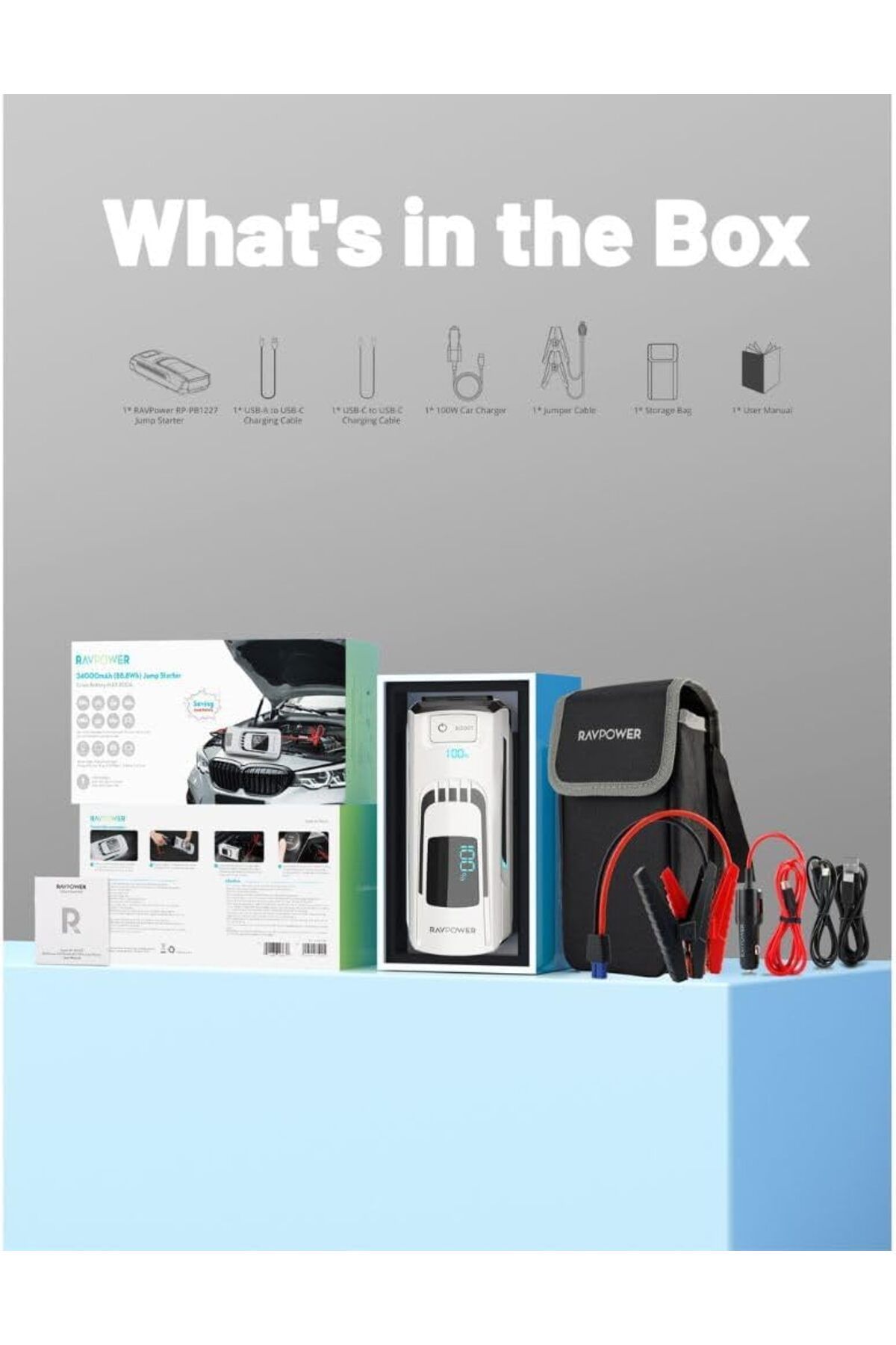 RavPower-3-in-1 Jump Starter with 24000mAh Power Bank & LED Flashlight, PB1227 8