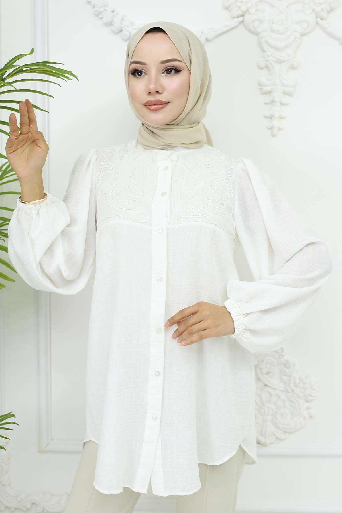 benguen-2027 White Embroidered Shirt 5