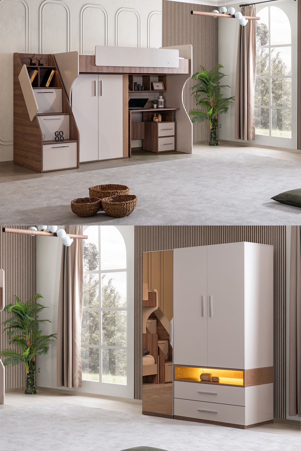 Setay Ranza, Milano Genç Odası Takımı Dolaplı Çalışma Masalı Modern Ranza + Üç Kapaklı Modern Dolap