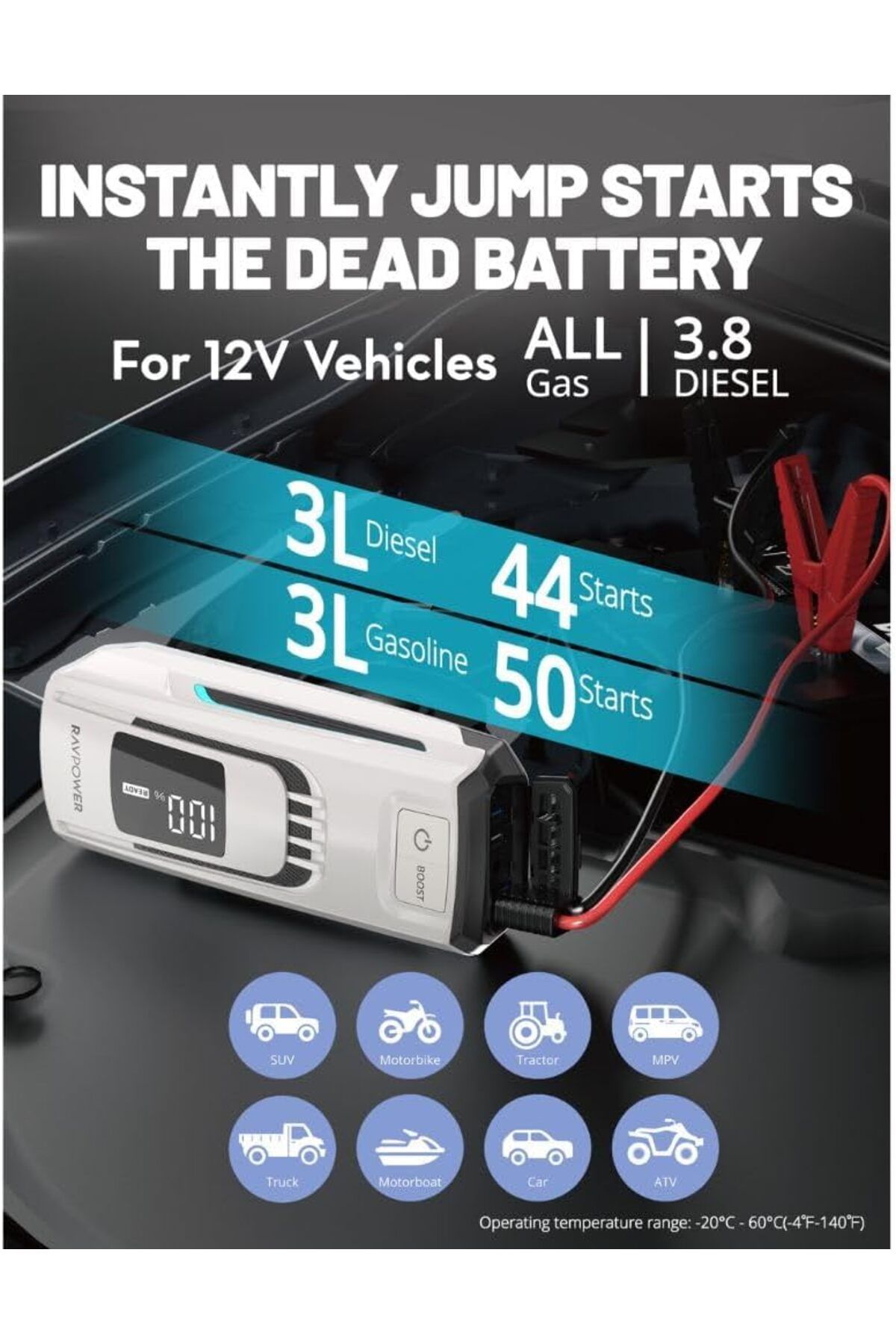 RavPower-3-in-1 Jump Starter with 24000mAh Power Bank & LED Flashlight, PB1227 3