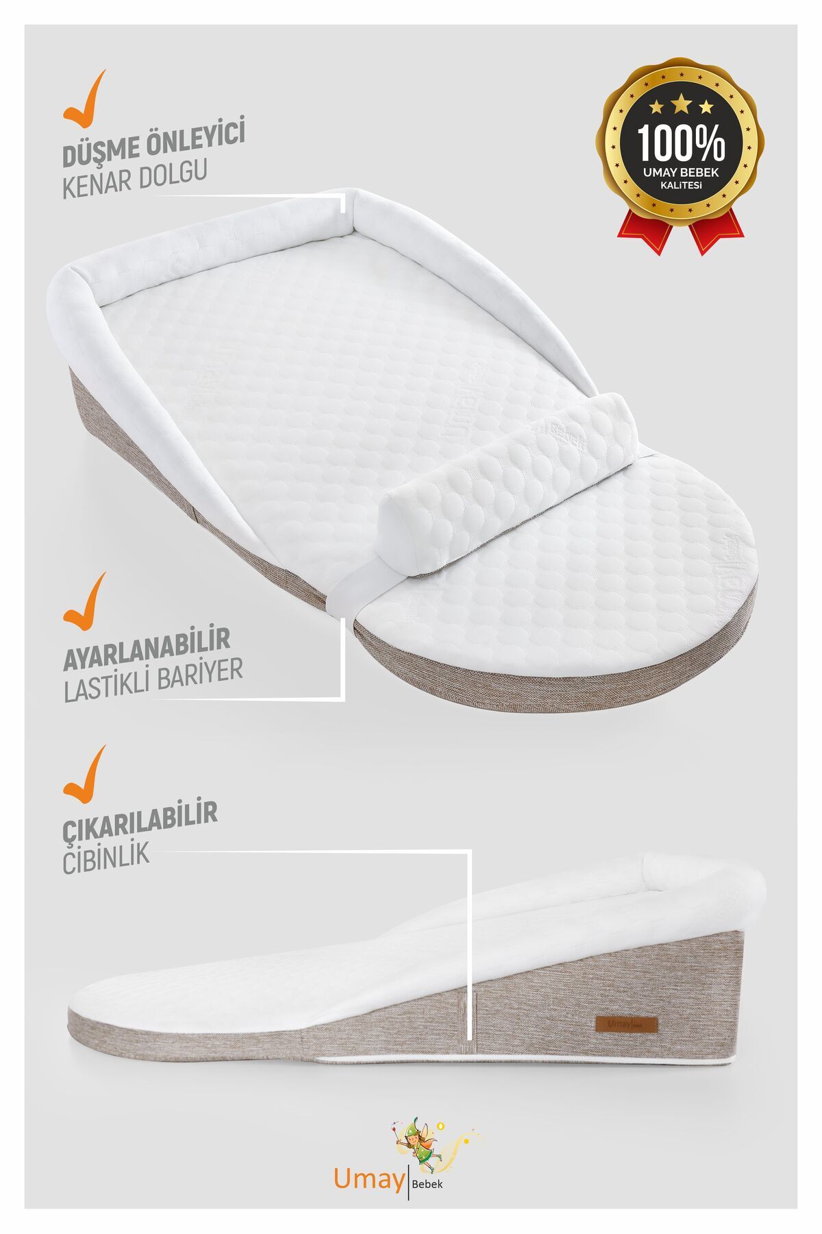 Umaybebek Umay Bebek Reflü Yatağı, Bebek Yatak - Dokuma Kahve fotoğrafı 2 (önizleme)