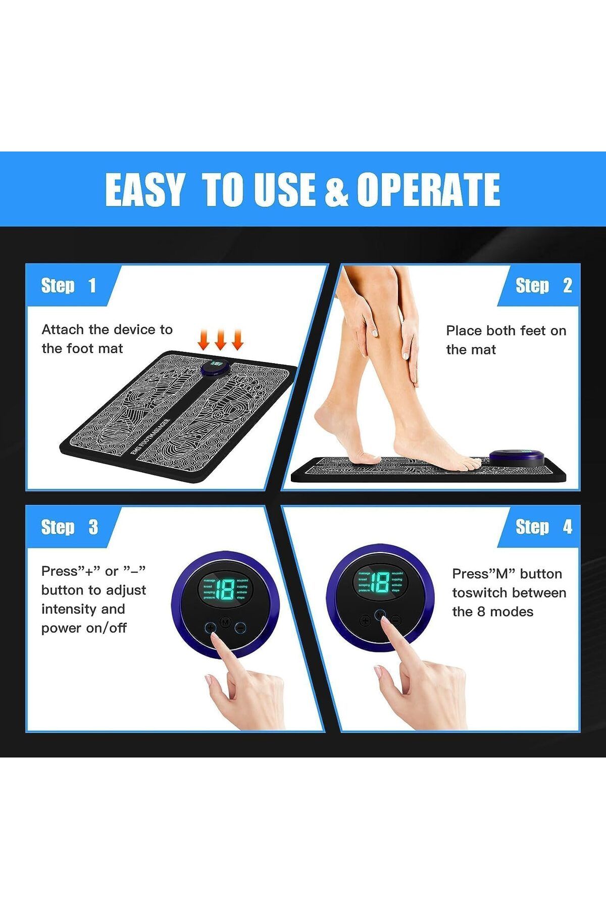 AWH-EMS Foot Massager for Pain & Circulation, 8 Modes, 19 Intensity Levels for Relaxation 4