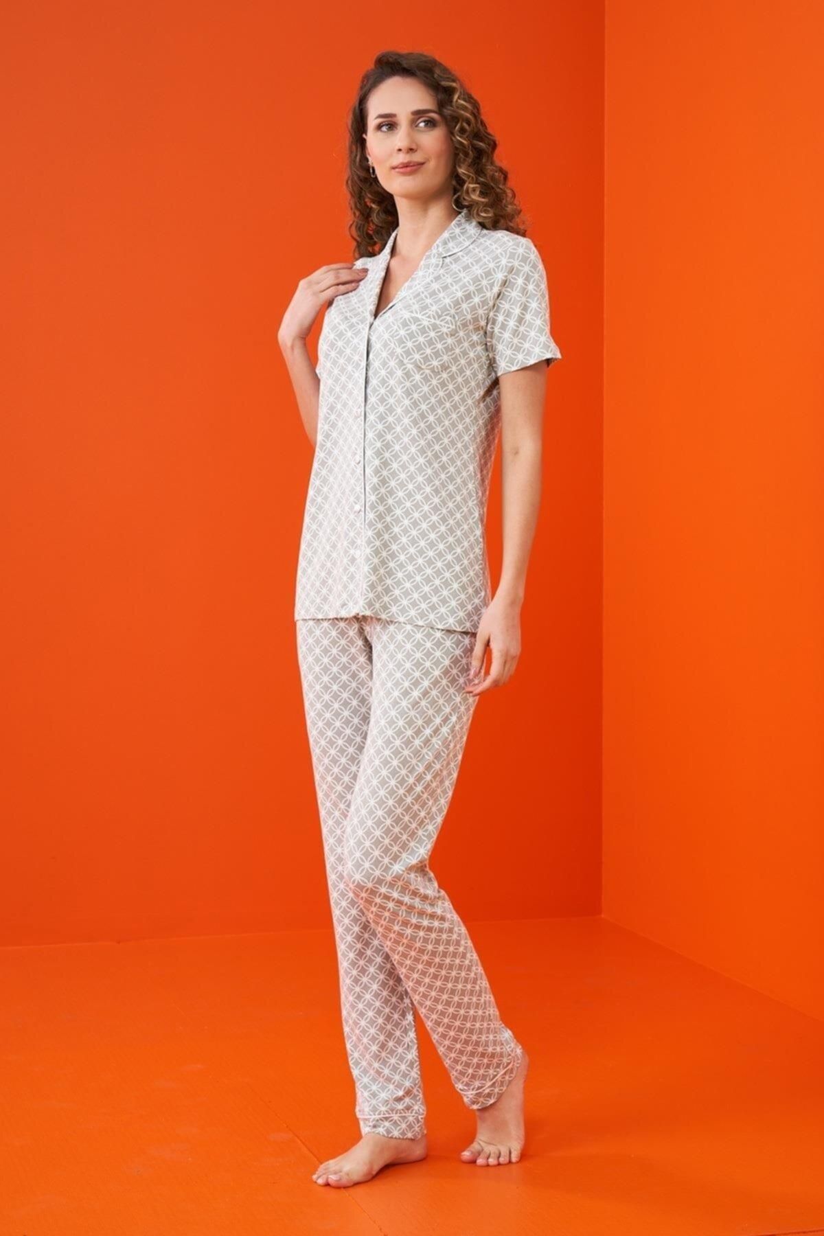 Pjs Pijama-Pjs 23203 Women's Buttoned Patterned Pajama Set 3