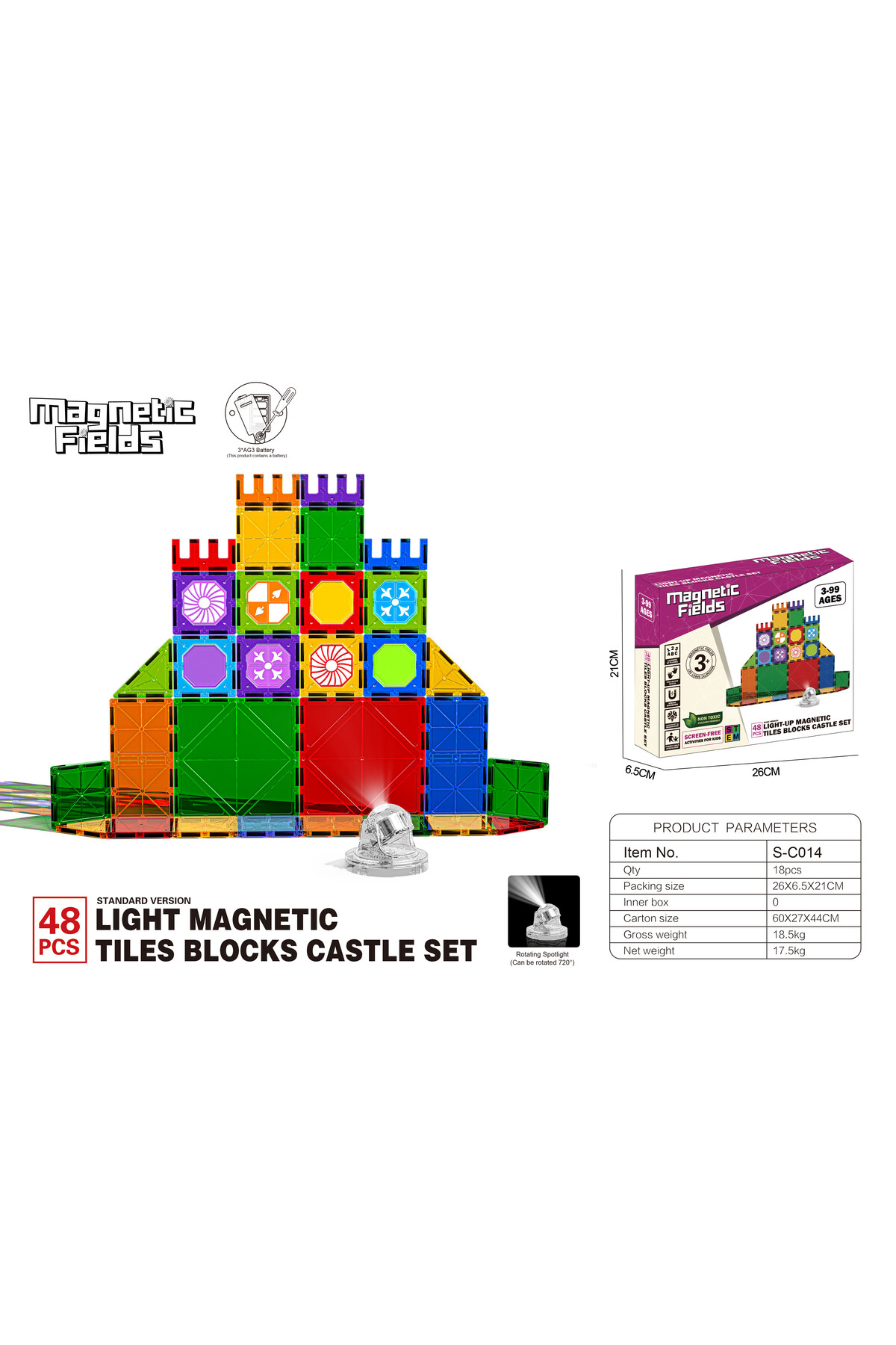 مجموعه بلوک‌های لگو مغناطیسی لایت کاستل – ۴۸ تکه