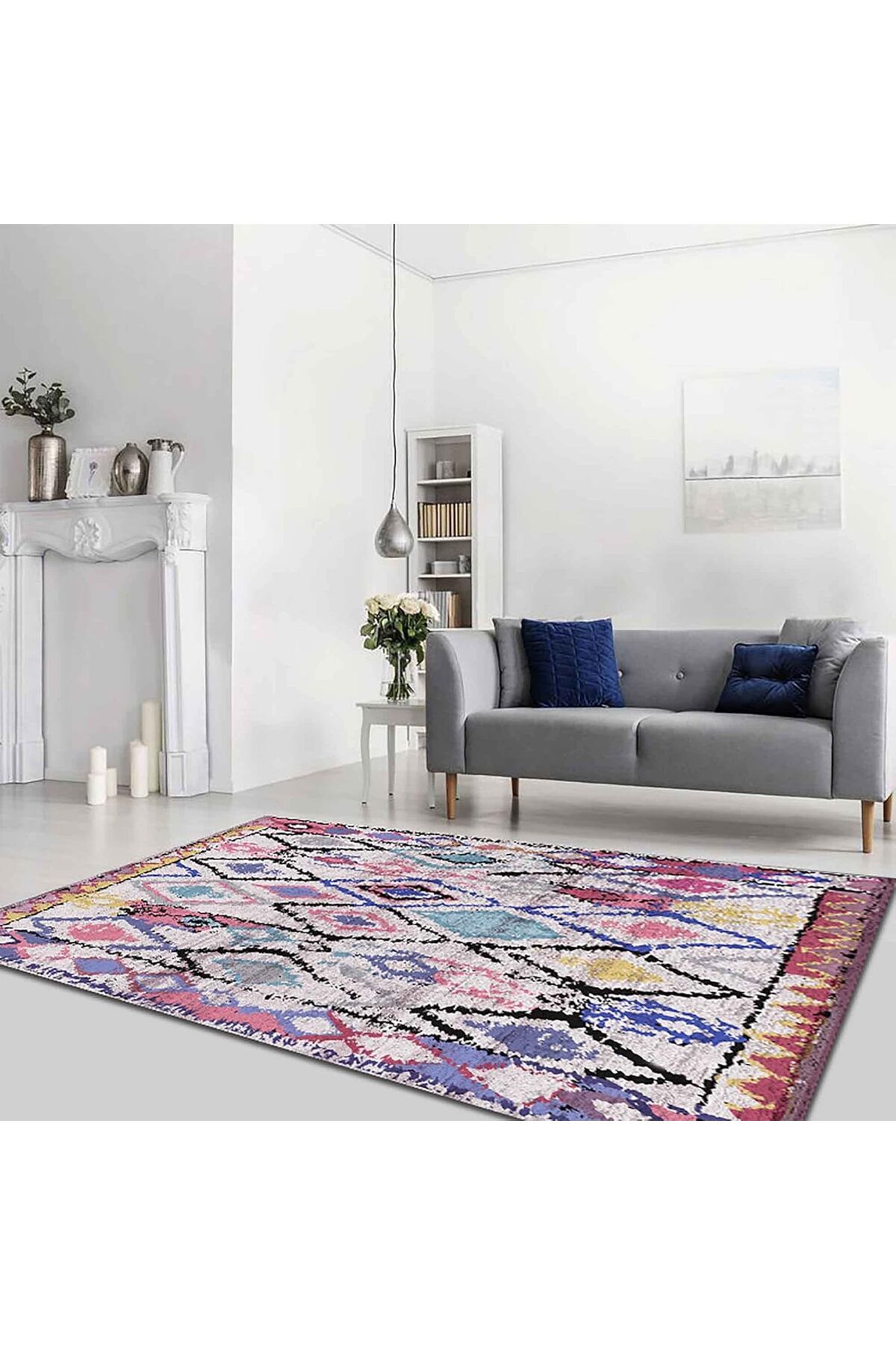 STOREMAX lvnmblya Dizayn Cora Desenli Pamuk Tabanlı Yıkanabilen Kaydırmaz Antibakteriyel Salon Halısı 16