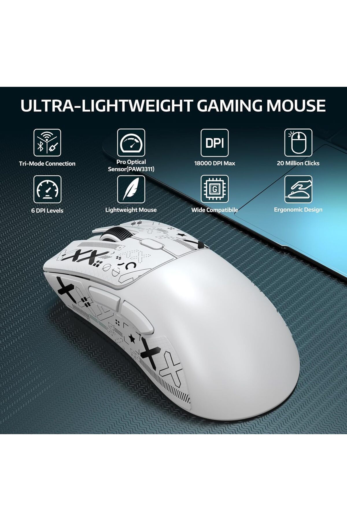 OEM Attack Shark R1, Paw331, 1000hz, 18.000dpi Ultra Hafif Oyuncu Mouse (grip Tape Hedi̇yeli̇)