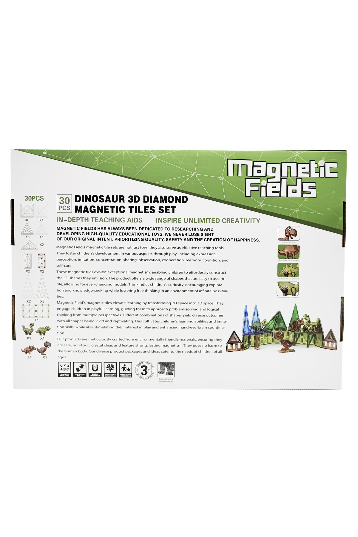 سرامیک مغناطیسی الماسه دایناسور سه‌بعدی، ۳۰ عددی