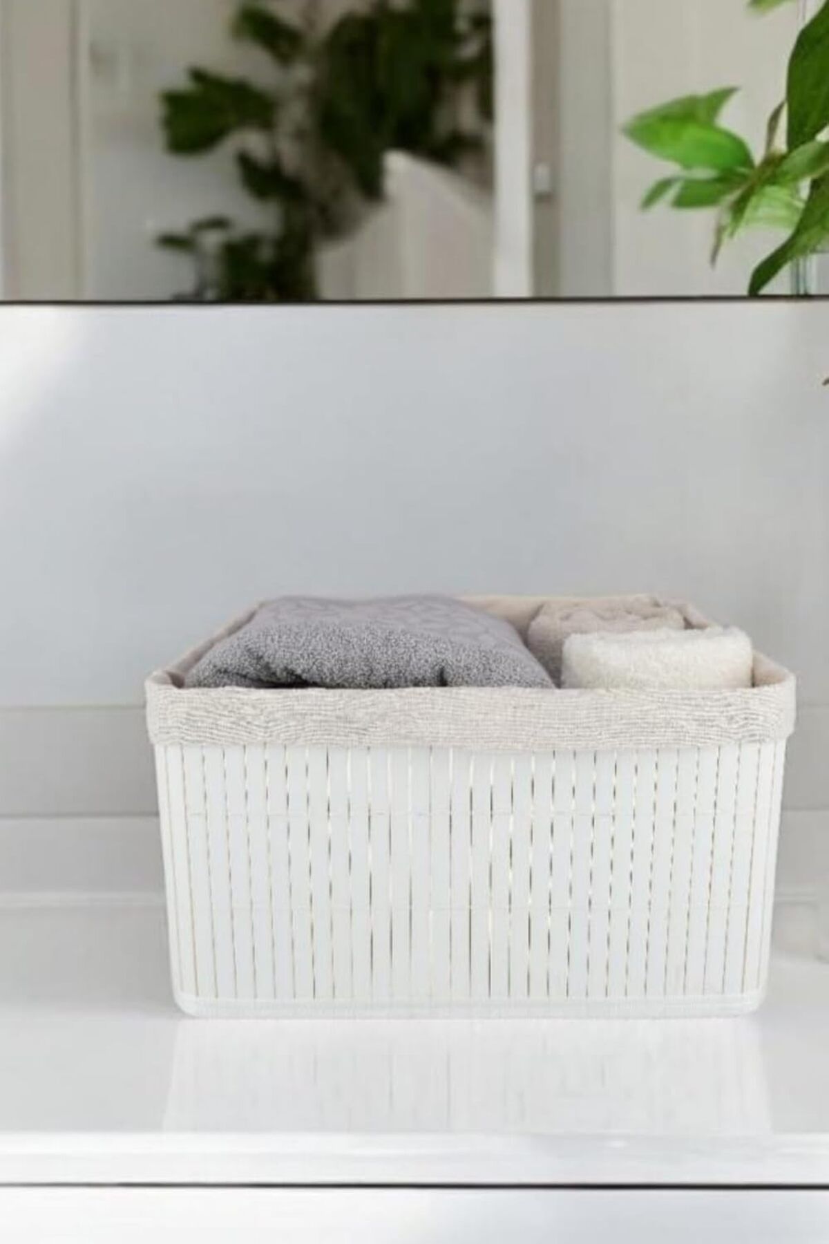 STOREMAX nffashopm Bambu Çok Amaçlı Saklama Kutusu Düzenleyici Büyük Boy Organizer Beyaz 32 Cm - CL-601