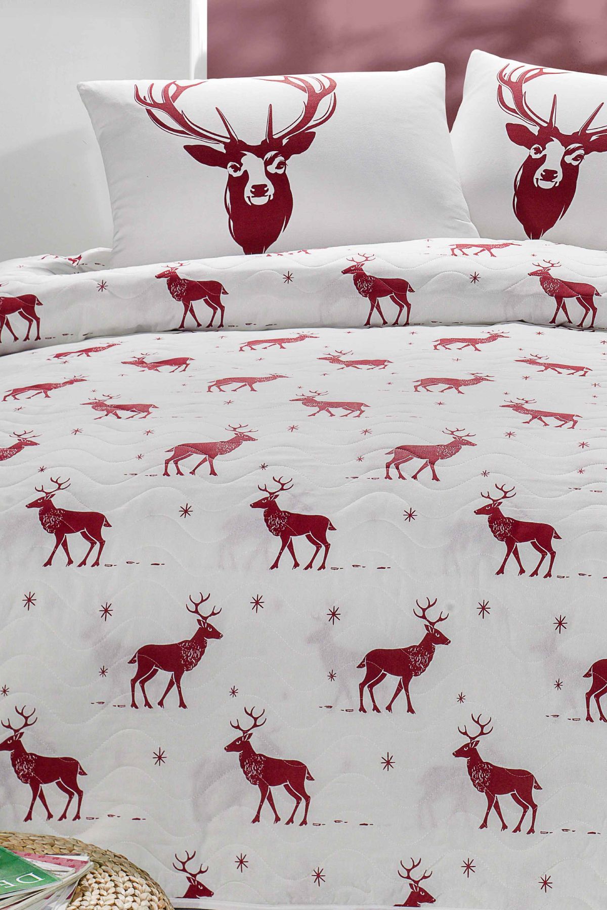 Eponj Home-Double Quilted Bedspread Set Geyik Claret Red 3