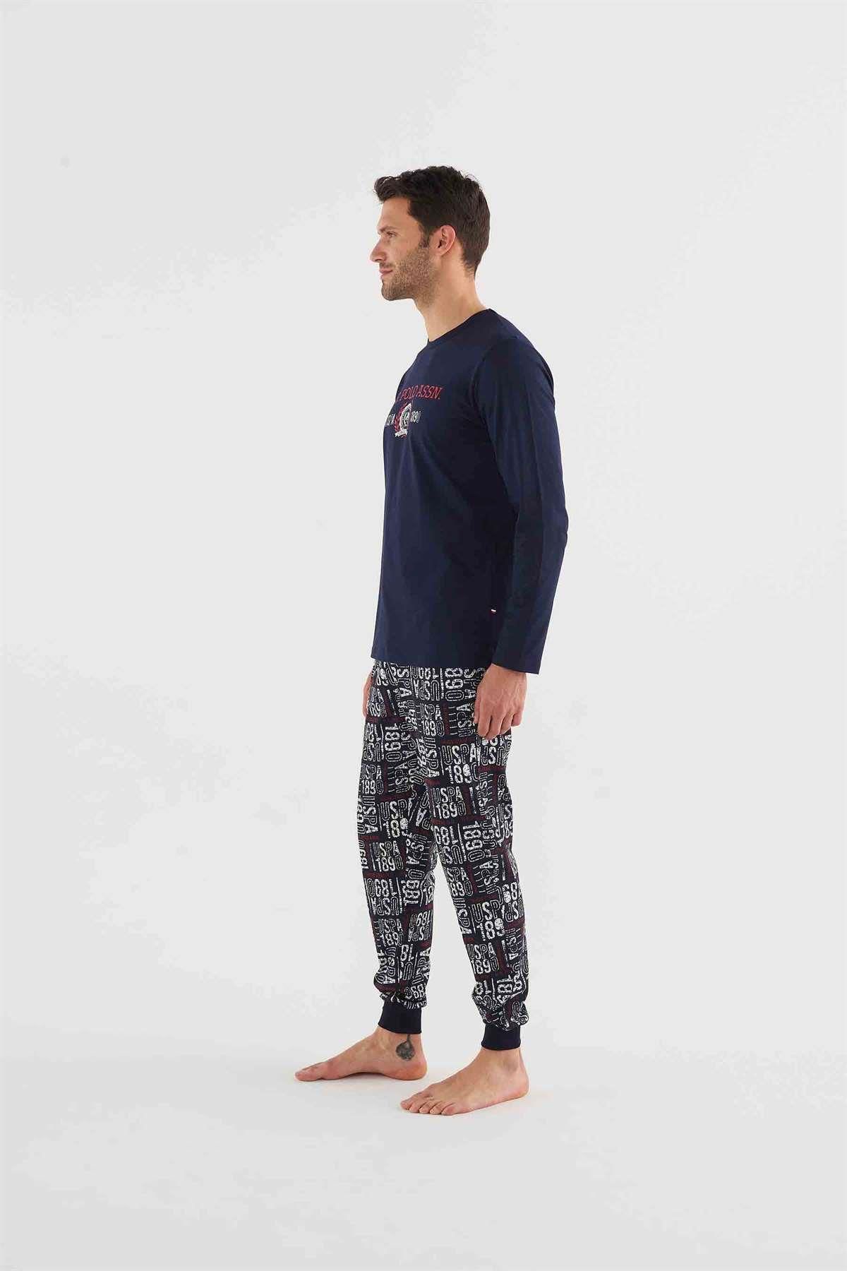 ست پیژامه آبی مردانه لباس خواب آستین بلند یقه گرد Polo Assn 18634 U.S. Polo Assn.