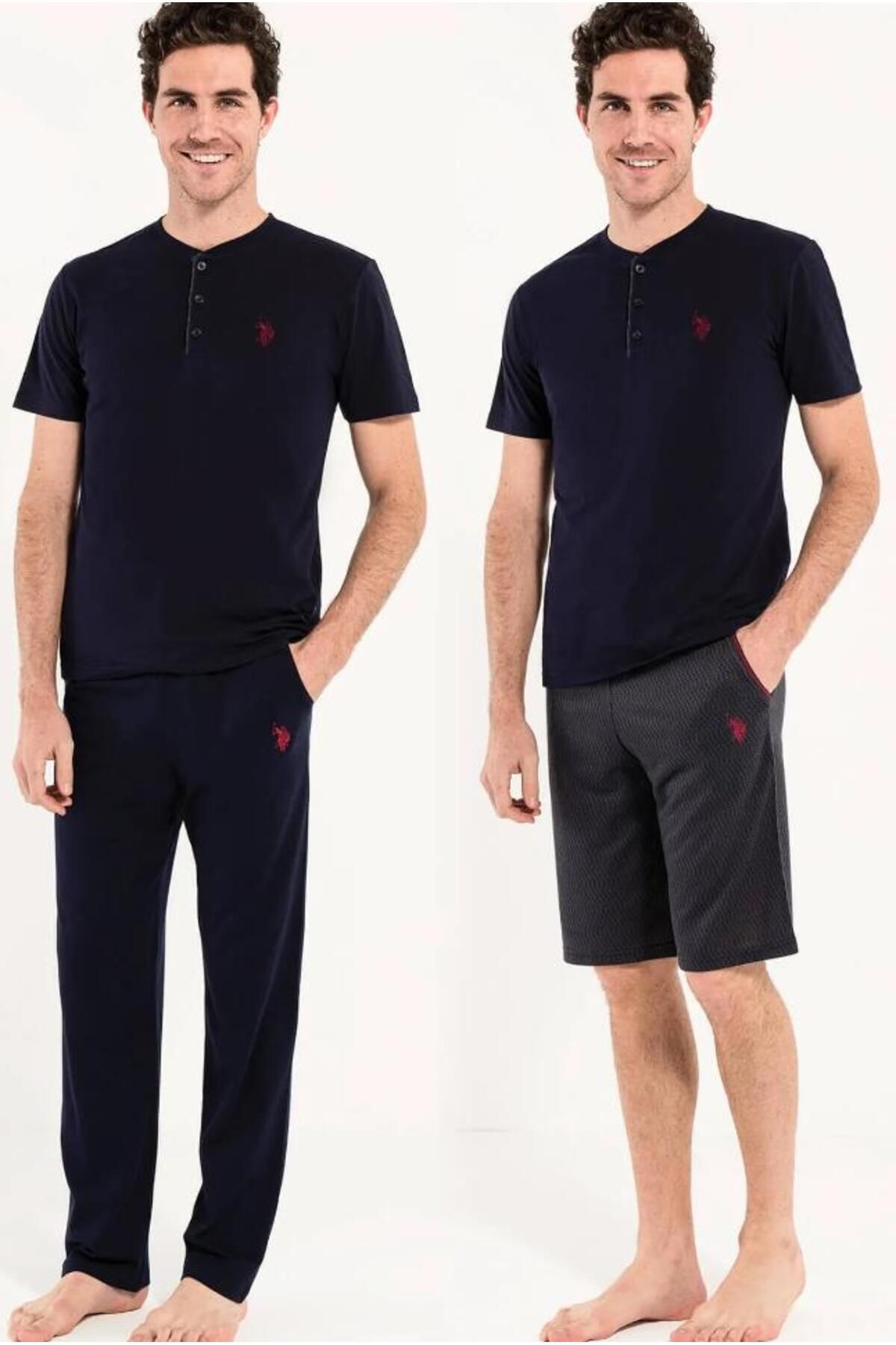 ست پیژامه آبی مردانه لباس خواب و شلوارک آستین کوتاه U.S Polo Assn 12005 U.S. Polo Assn.