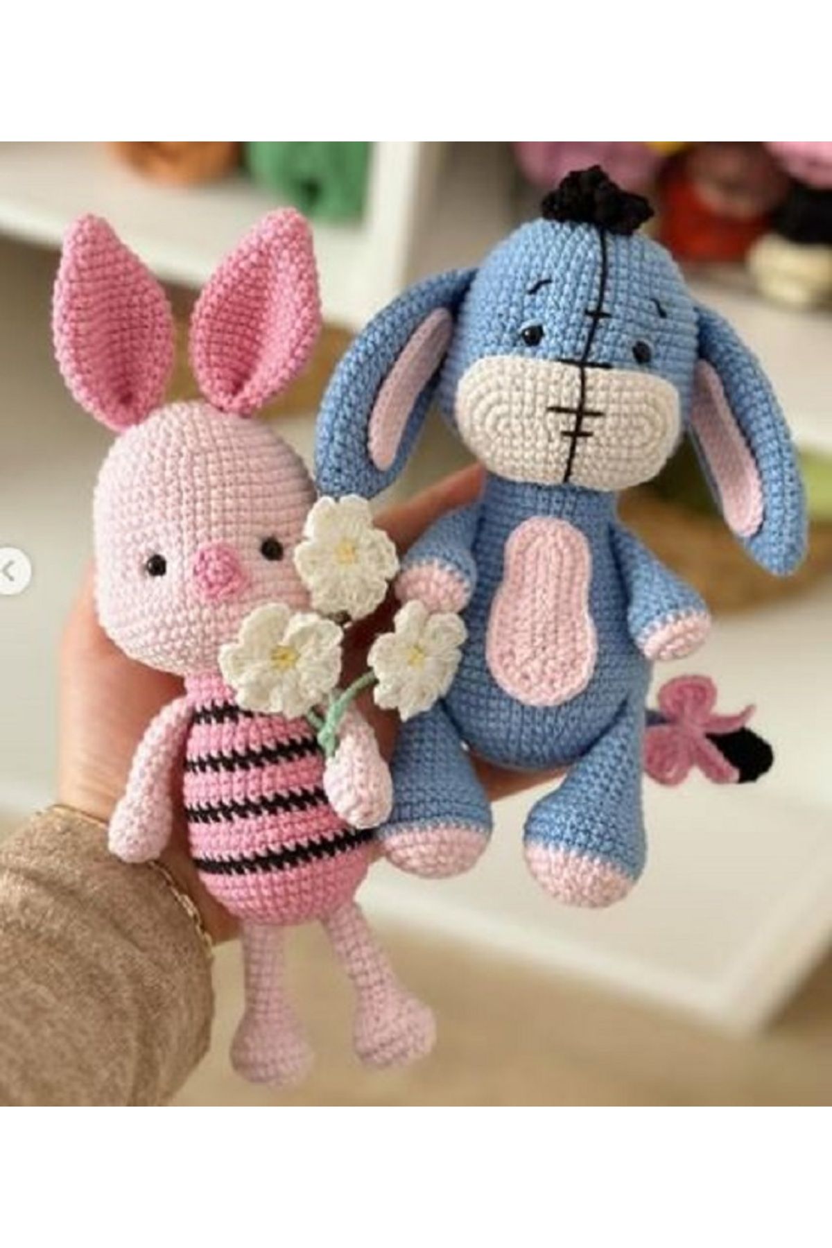 designbyoykum EL ÖRGÜSÜ OYUNCAK WİNNİE PİGLET VE  EEYORE (20CM) ÇİÇEKLER HARİÇTİR