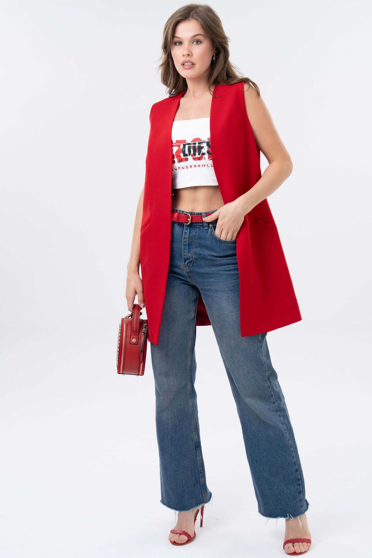 Saade-Red Agraph Closure Pocket Comfortable Cut Vest 5