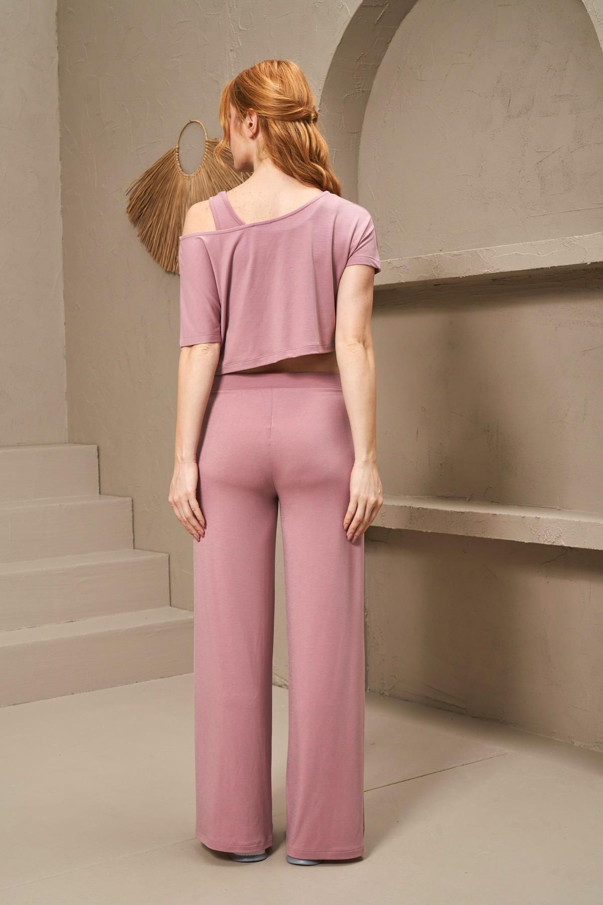 PJS-25172 Women's Boat Neck Slit Wide Leg Bustier Triple Suit 6