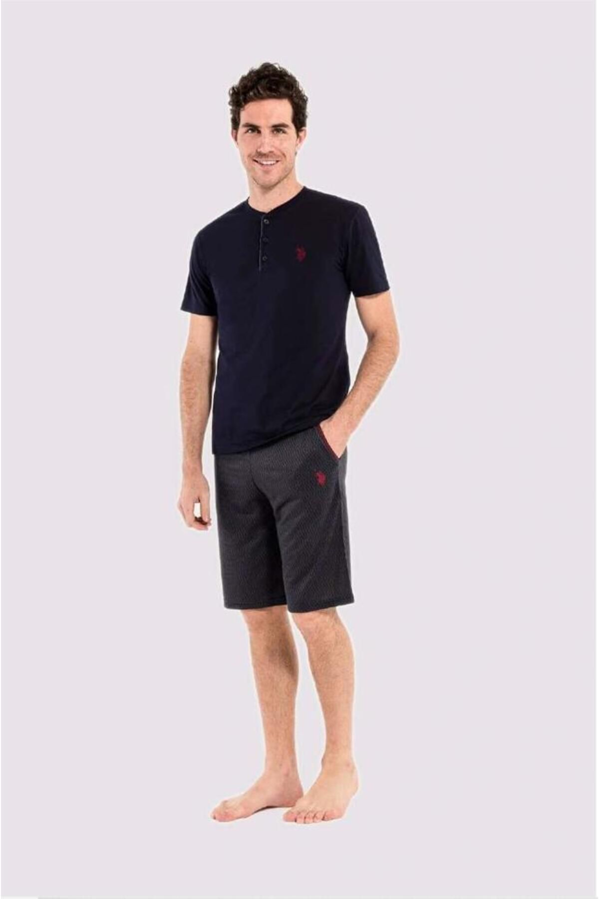 ست پیژامه آبی مردانه لباس خواب و شلوارک آستین کوتاه U.S Polo Assn 12005 U.S. Polo Assn.