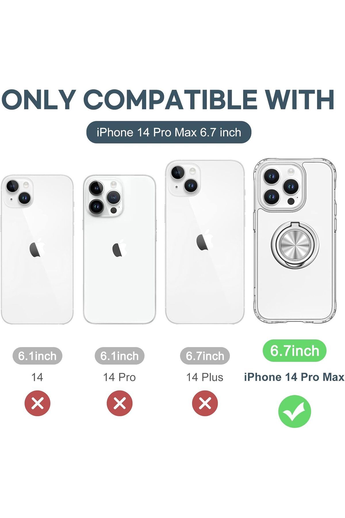 AWH-جراب iPhone 14 Pro Max مع حامل حلقي يدور 360 درجة، وحامل مغناطيسي، ودعم للتثبيت، شفاف 8