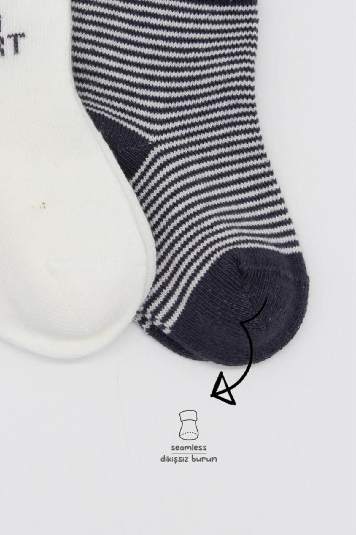 جوراب‌های پنبه‌ای شانه شده دو سبک نسی‌ورلد مدل قلب بزرگ، ۲ عددی، BS10117، رنگ آنتراسیت