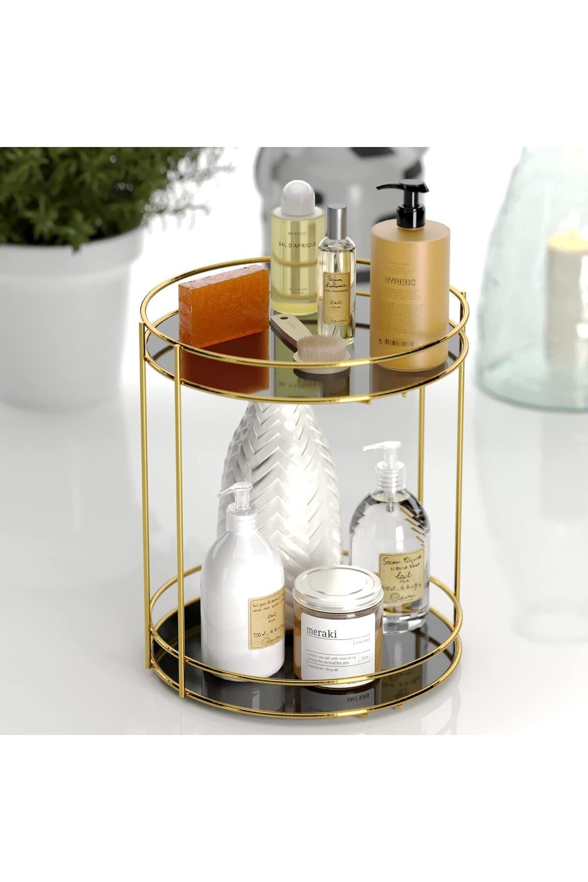 STOREMAX nffashopm 2 Katlı Dekoratif Takı Aksesuar Kozmetik Standı Gold EG213 storestarx 1051353