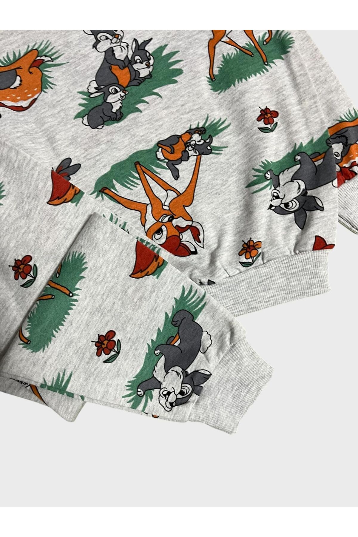 Genel Markalar Kız Çocuk Pamuklu Gri Geyik Tavşan Desenli Uzun Kollu Mevsimlik Pijama Takımı fotoğrafı 4 (önizleme)