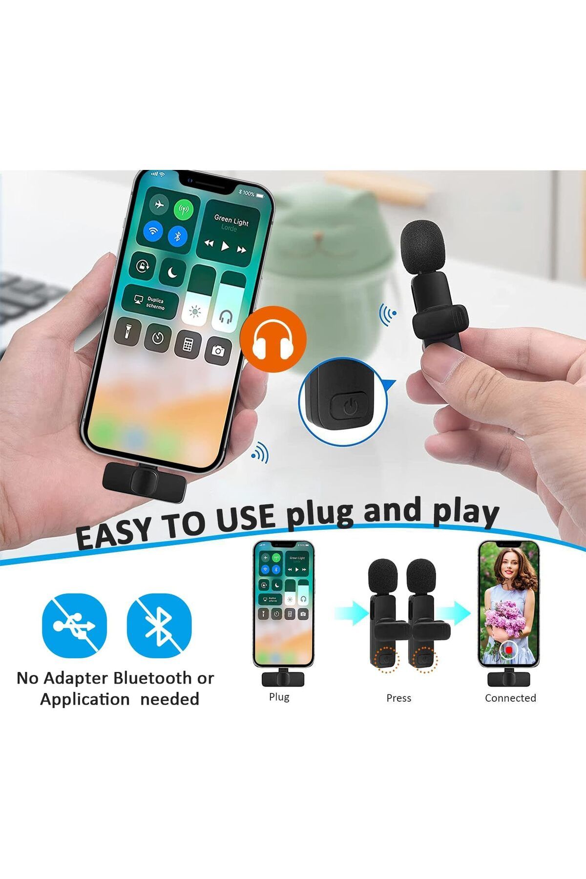 AWH-Wireless Lavalier Mic for iPhone/iPad, Bluetooth Omnidirectional Mic for Podcast, Vlog, Black 4