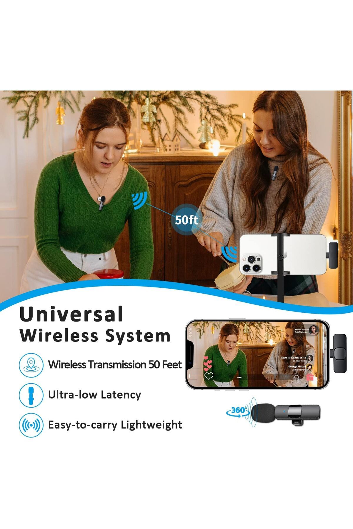 AWH-Wireless Lavalier Mic for iPhone/iPad, Bluetooth Omnidirectional Mic for Podcast, Vlog, Black 7