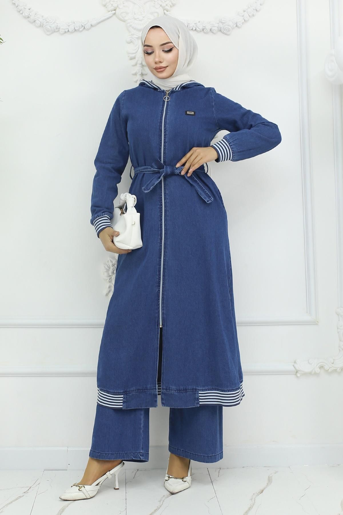 Modamihram-Set de blugi cu glugă albastru deschis - cu nervuri 19244 3