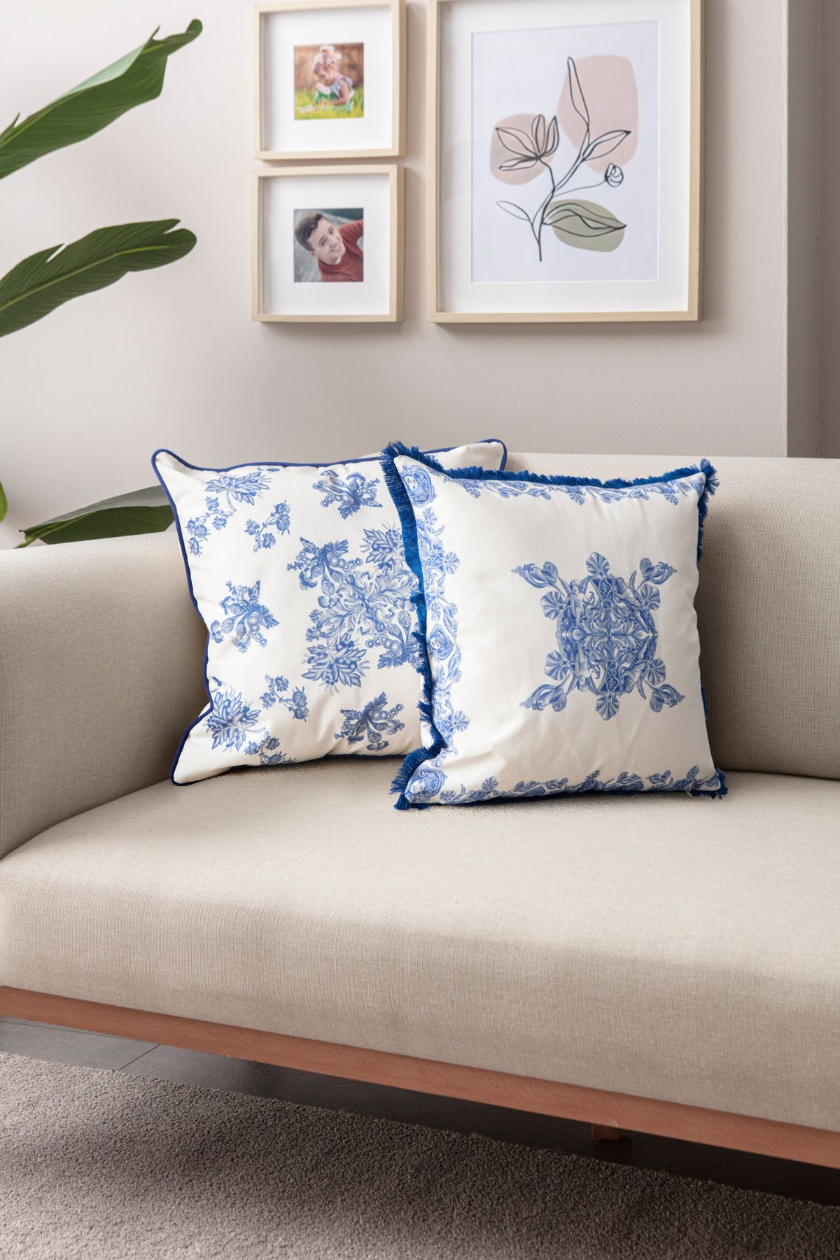 BUGİ HOME COLLECTİON-Azure Blue Premium Series Fringed Special Design Throw Pillow Cover 43X43C, Decorative Throw Pillow Cover 6