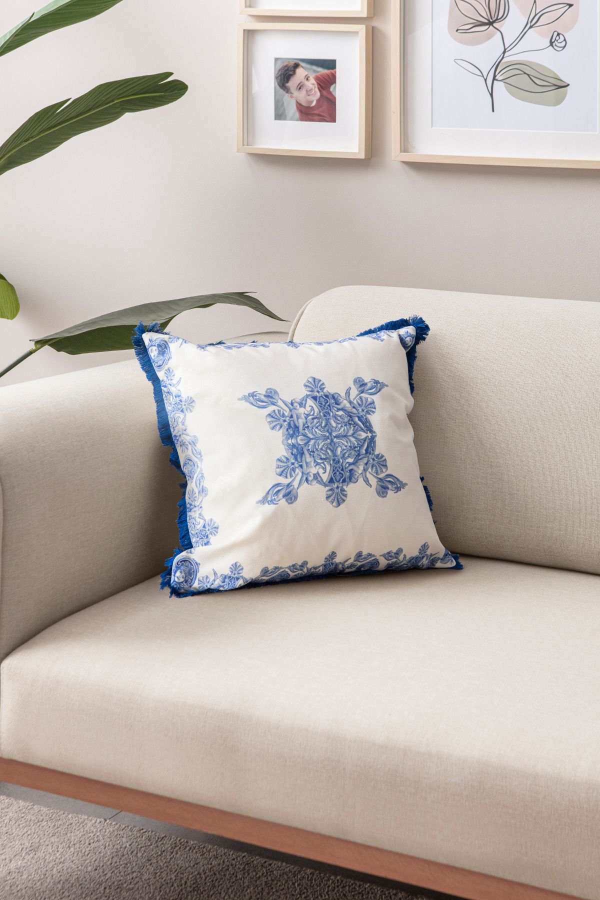 BUGİ HOME COLLECTİON-Azure Blue Premium Series Fringed Special Design Throw Pillow Cover 43X43C, Decorative Throw Pillow Cover 2