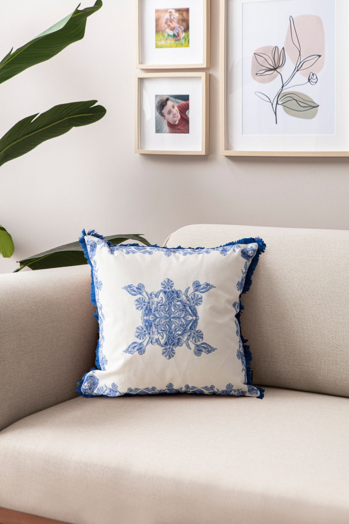 BUGİ HOME COLLECTİON-Azure Blue Premium Series Fringed Special Design Throw Pillow Cover 43X43C, Decorative Throw Pillow Cover 1