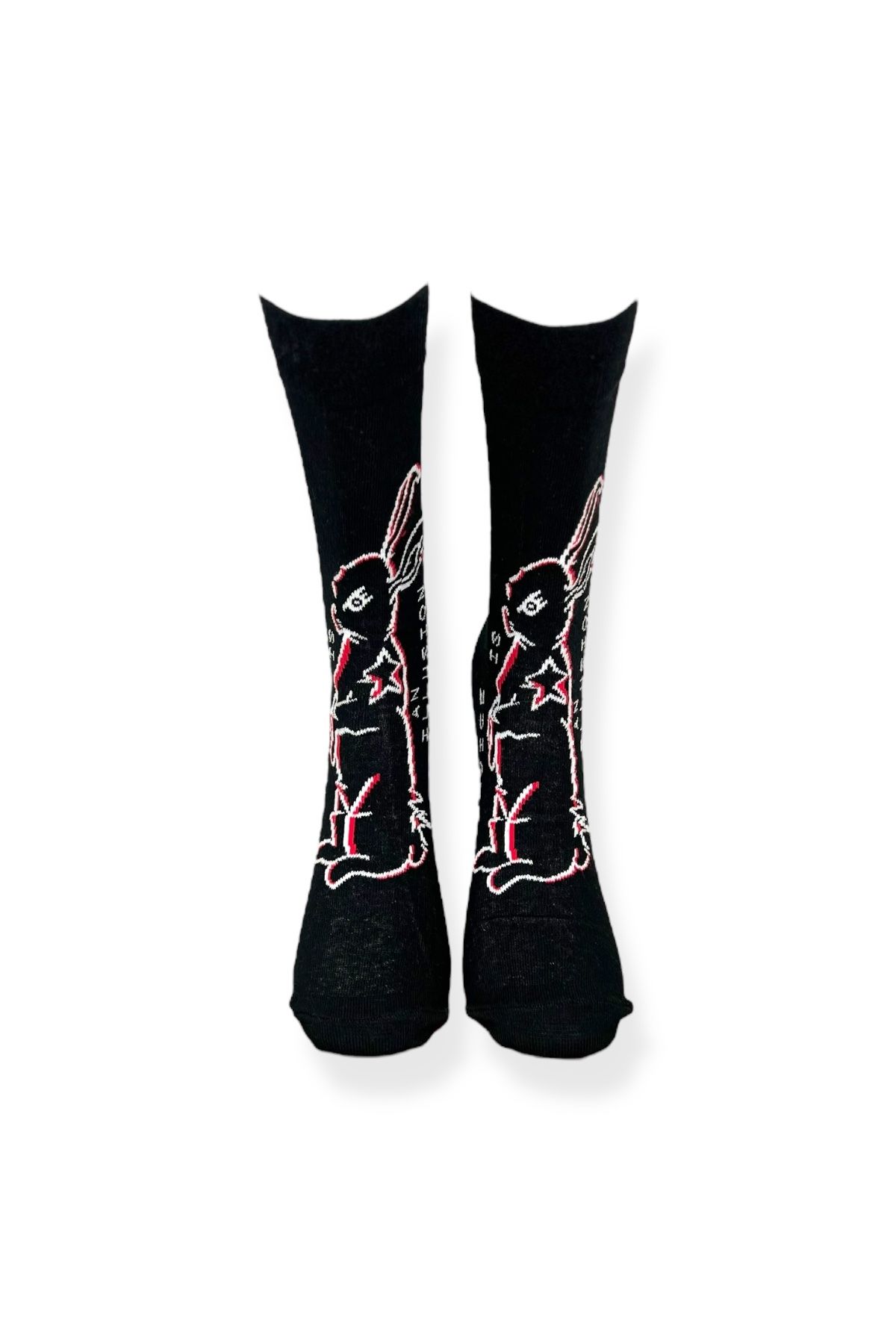Mevo-Single Unisex Rabbit Patterned Black Color Stretchy Moisturizing Cotton Socks 4