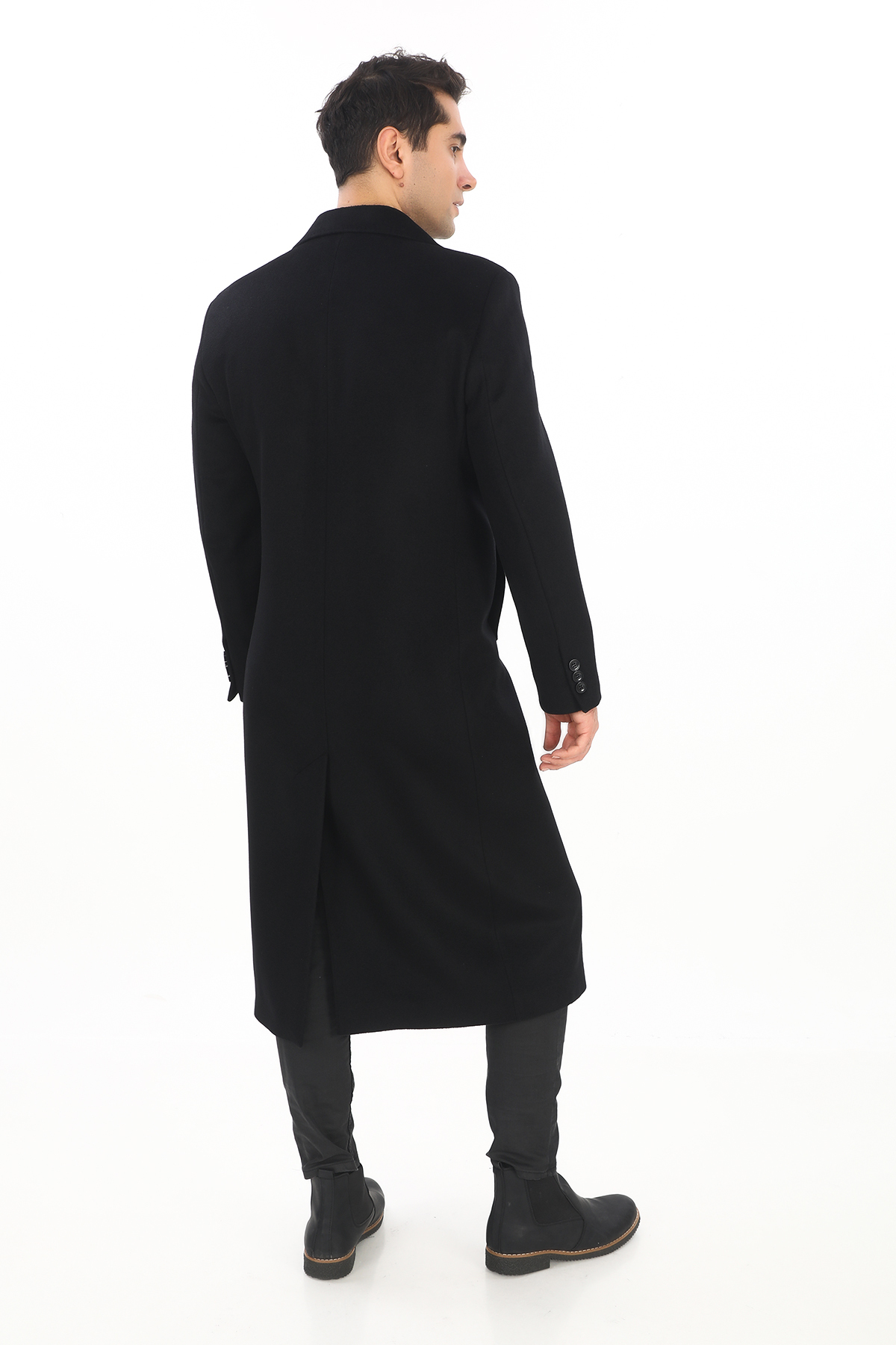 ŞAN GİYİM  1080 Erkek Siyah Ceket Yaka Uzun Palto - Görsel 6
