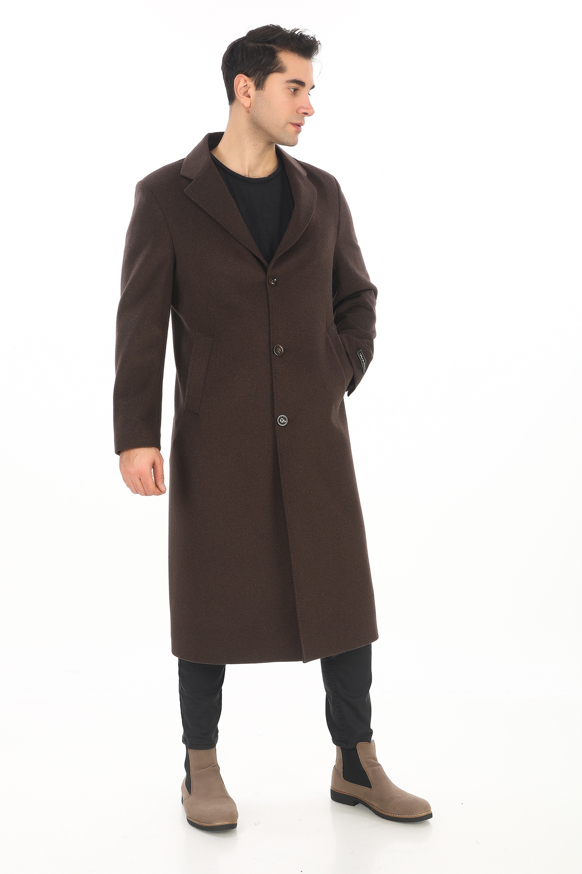 ŞAN GİYİM  1080 Erkek Kahverengi Ceket Yaka Uzun Palto - Görsel 3
